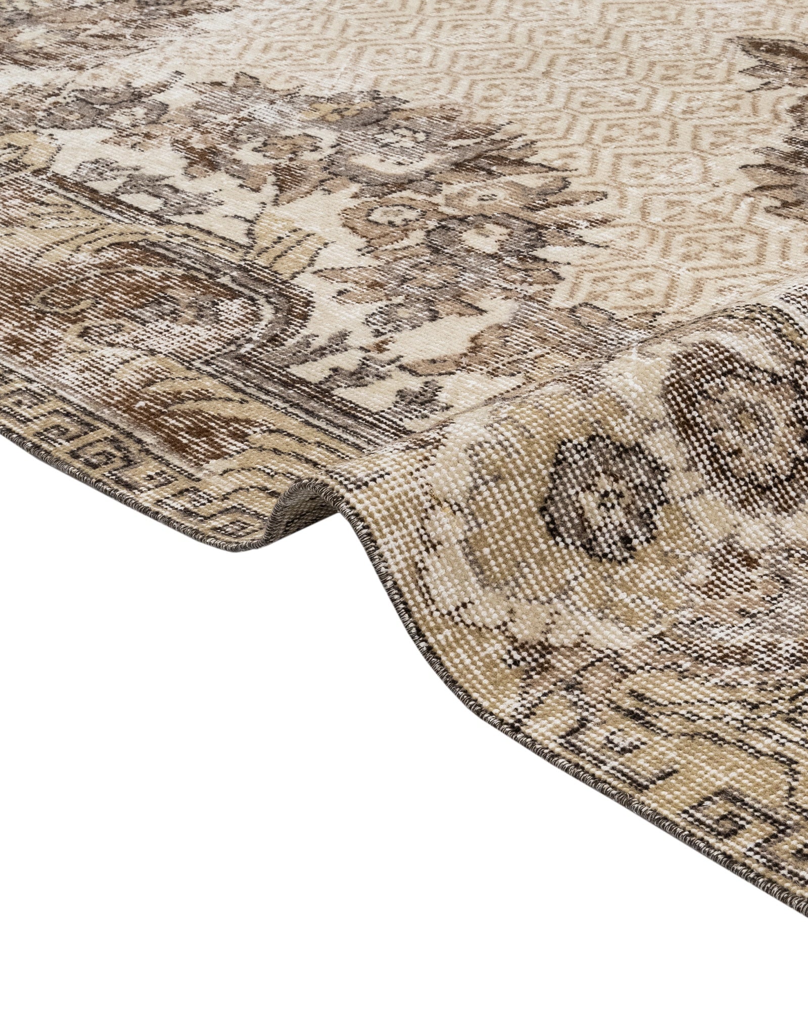 Vintage Kahverengi Göbekli Yün ve Pamuk El Dokuma Halı 174x287 Şark Halı