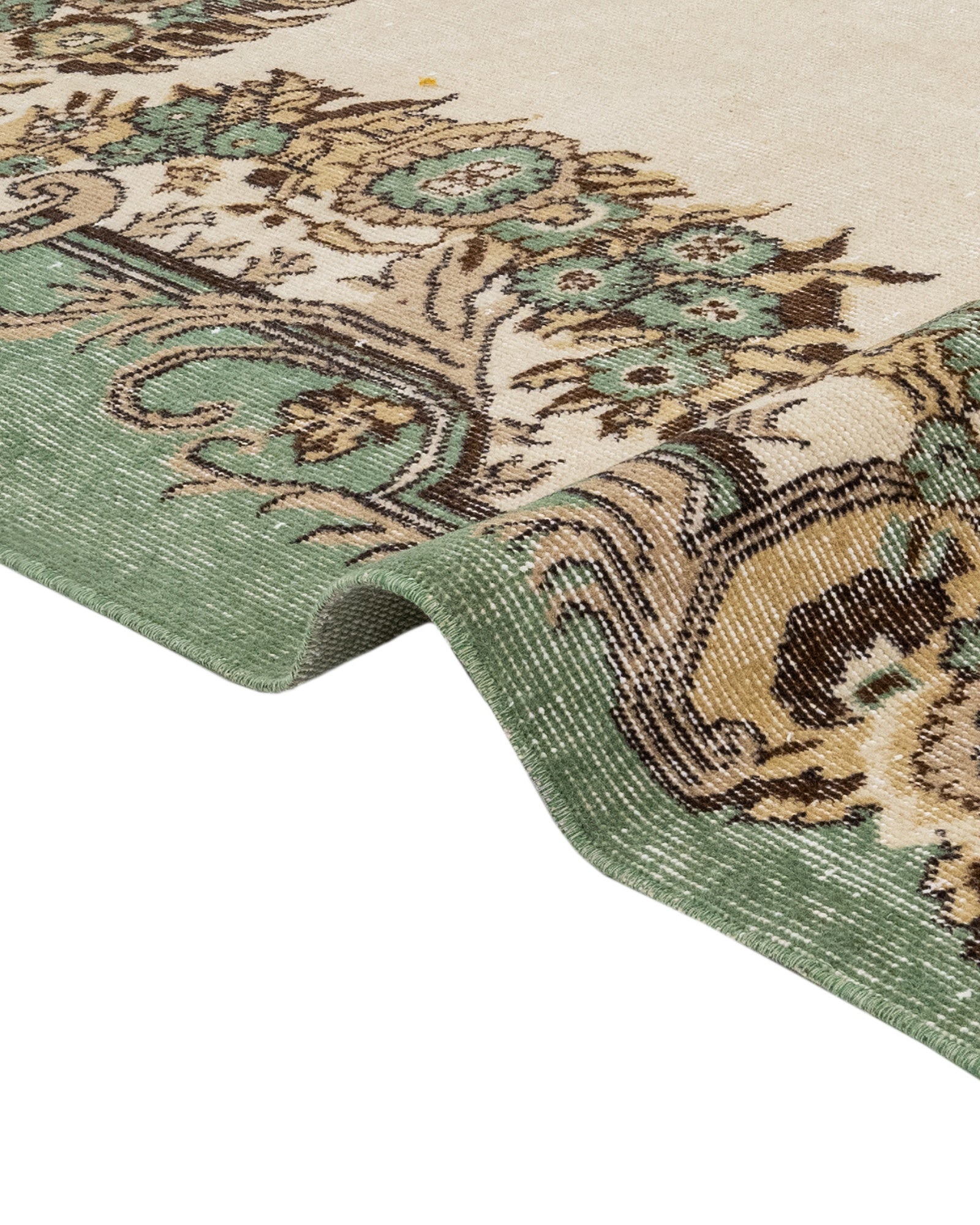 Vintage Yeşil Göbekli Yün ve Pamuk El Dokuma Halı 172x282 Şark Halı