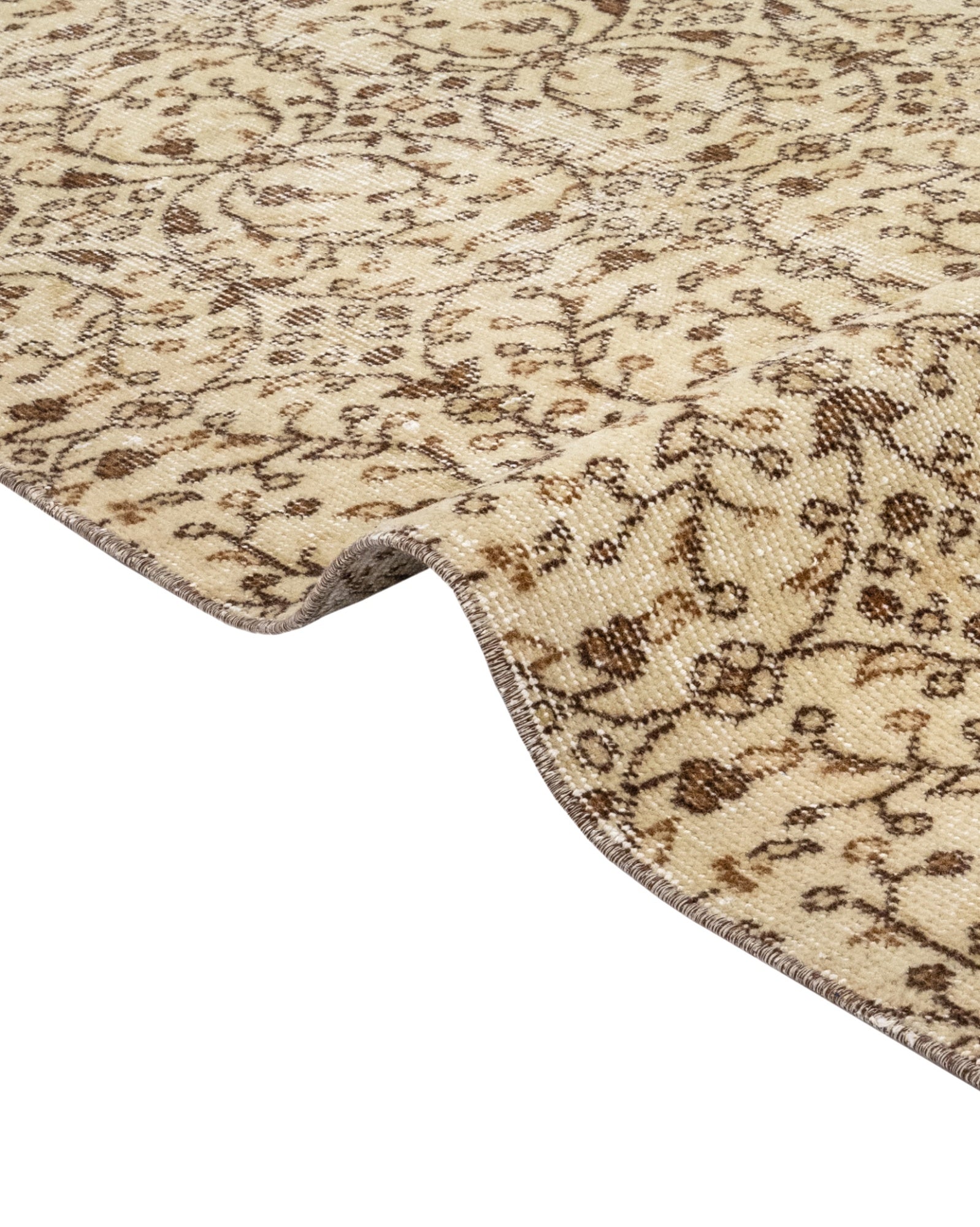 Vintage Kahverengi Eskitme Yün ve Pamuk El Dokuma Halı 168x272 Şark Halı