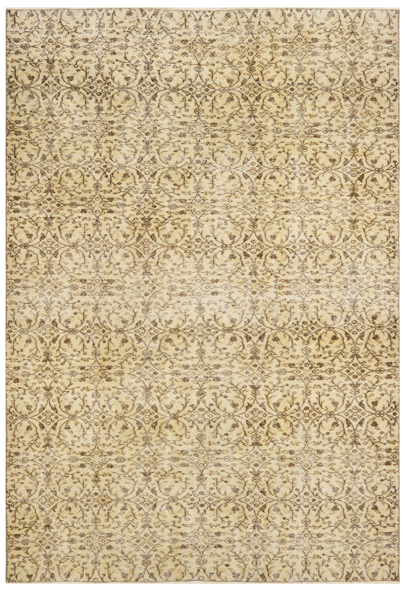 Vintage Kahverengi Eskitme Yün ve Pamuk El Dokuma Halı 168x272 Şark Halı