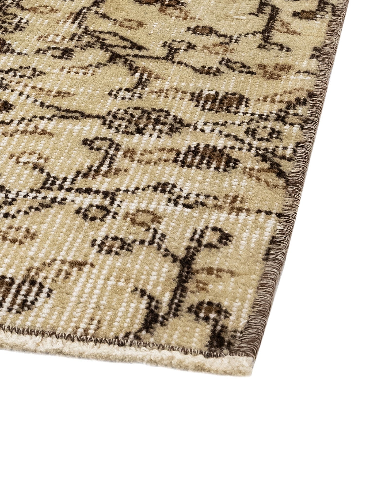 Vintage Kahverengi Eskitme Yün ve Pamuk El Dokuma Halı 168x272 Şark Halı