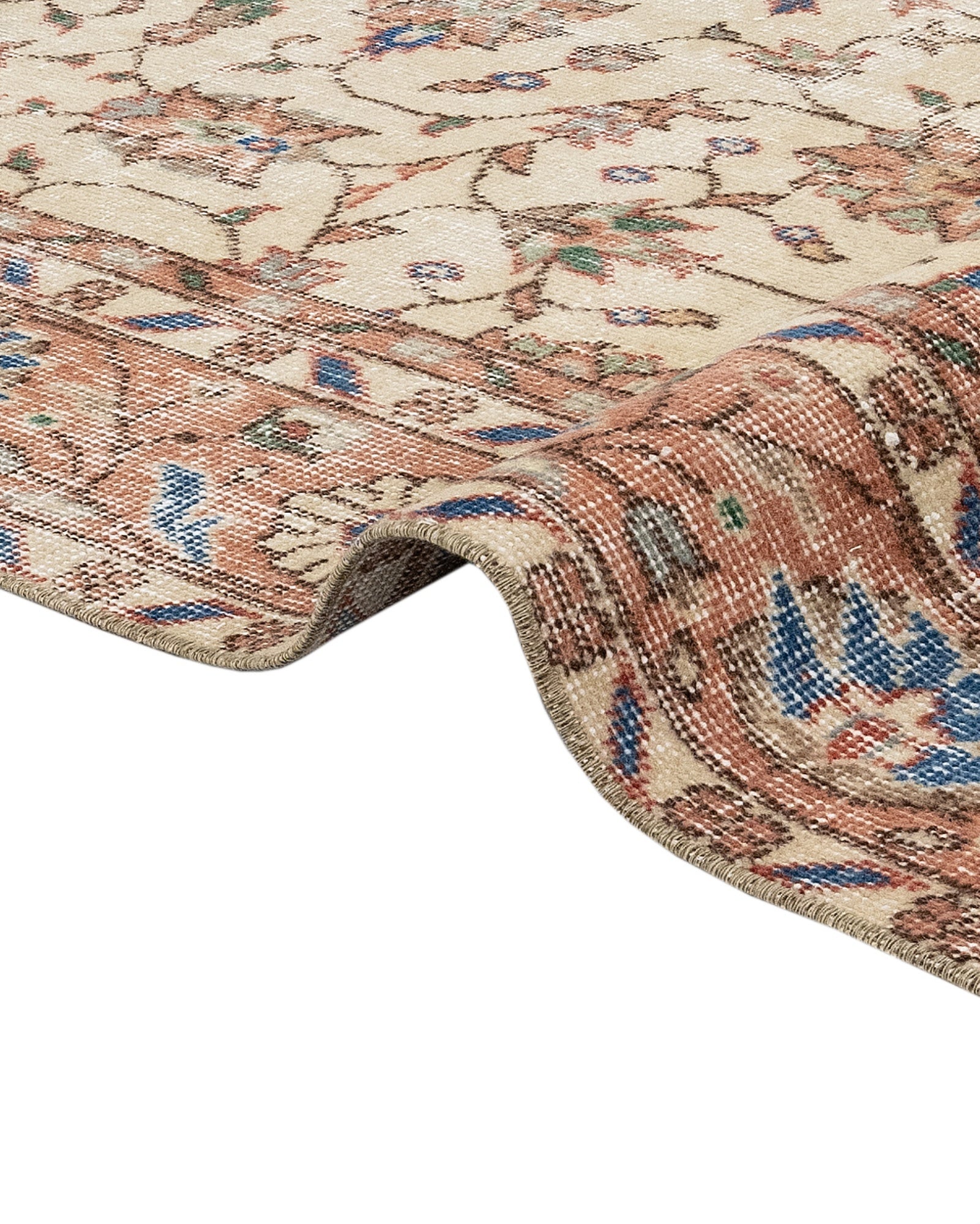 Vintage Kırmızı Çerçeveli Yün ve Pamuk El Dokuma Halı 139x256 Şark Halı