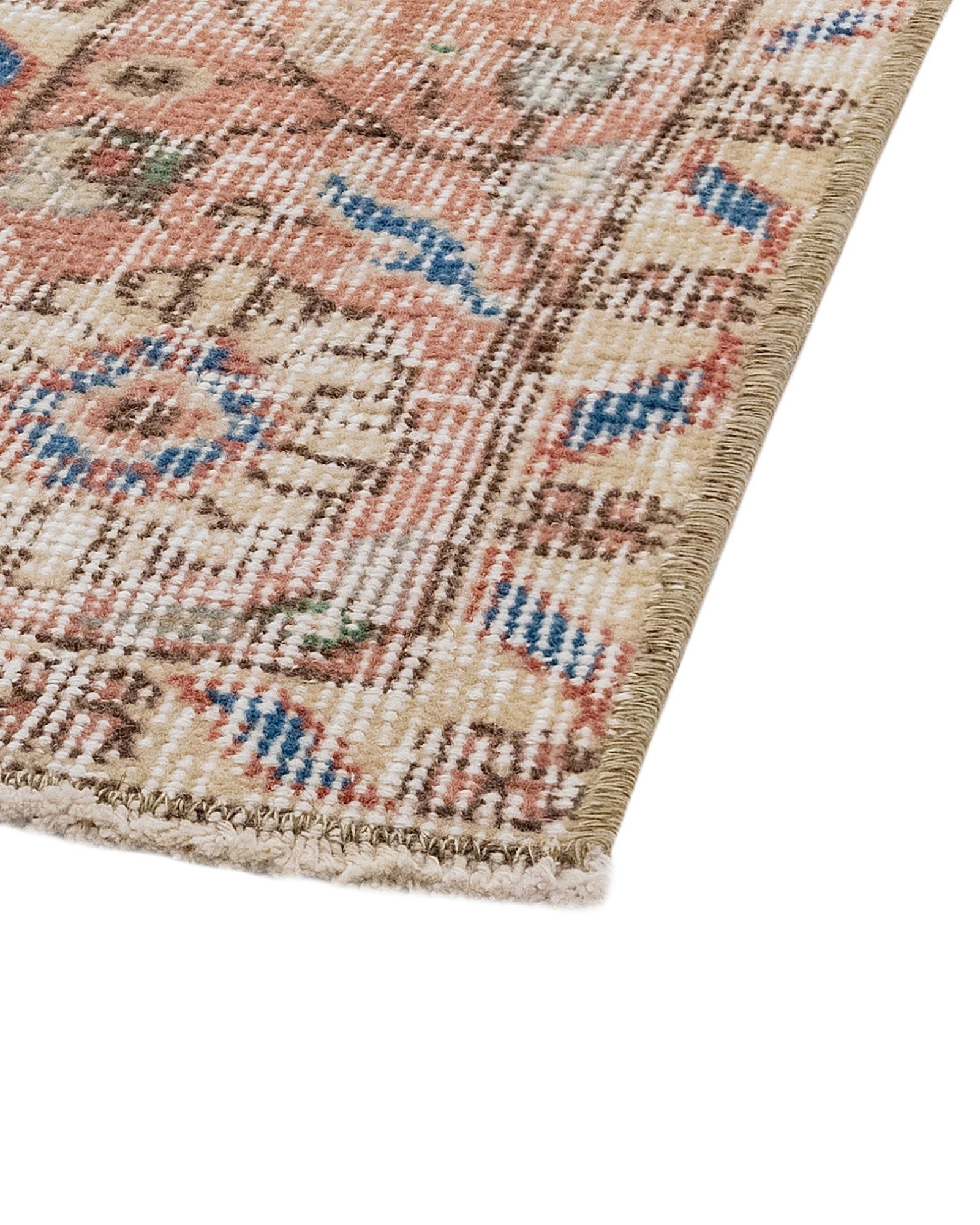 Vintage Kırmızı Çerçeveli Yün ve Pamuk El Dokuma Halı 139x256 Şark Halı