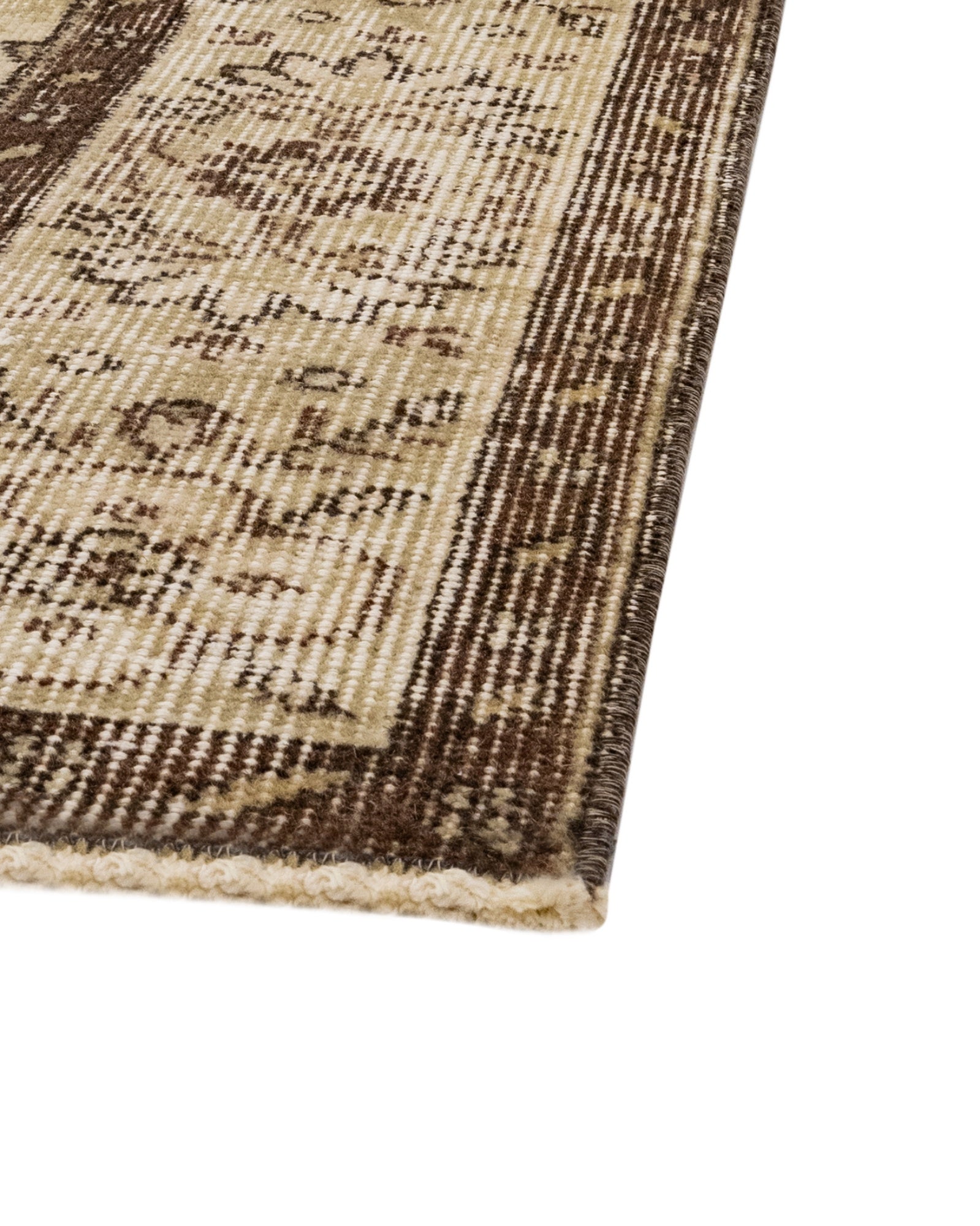 Vintage Kahverengi Çerçeveli Yün ve Pamuk El Dokuma Halı 170x269 Şark Halı