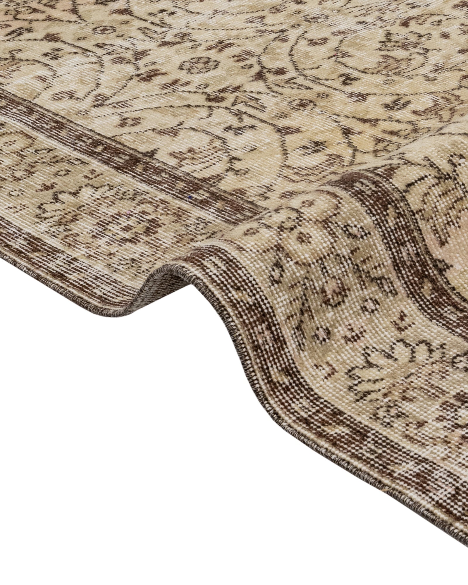 Vintage Kahverengi Çerçeveli Yün ve Pamuk El Dokuma Halı 170x269 Şark Halı