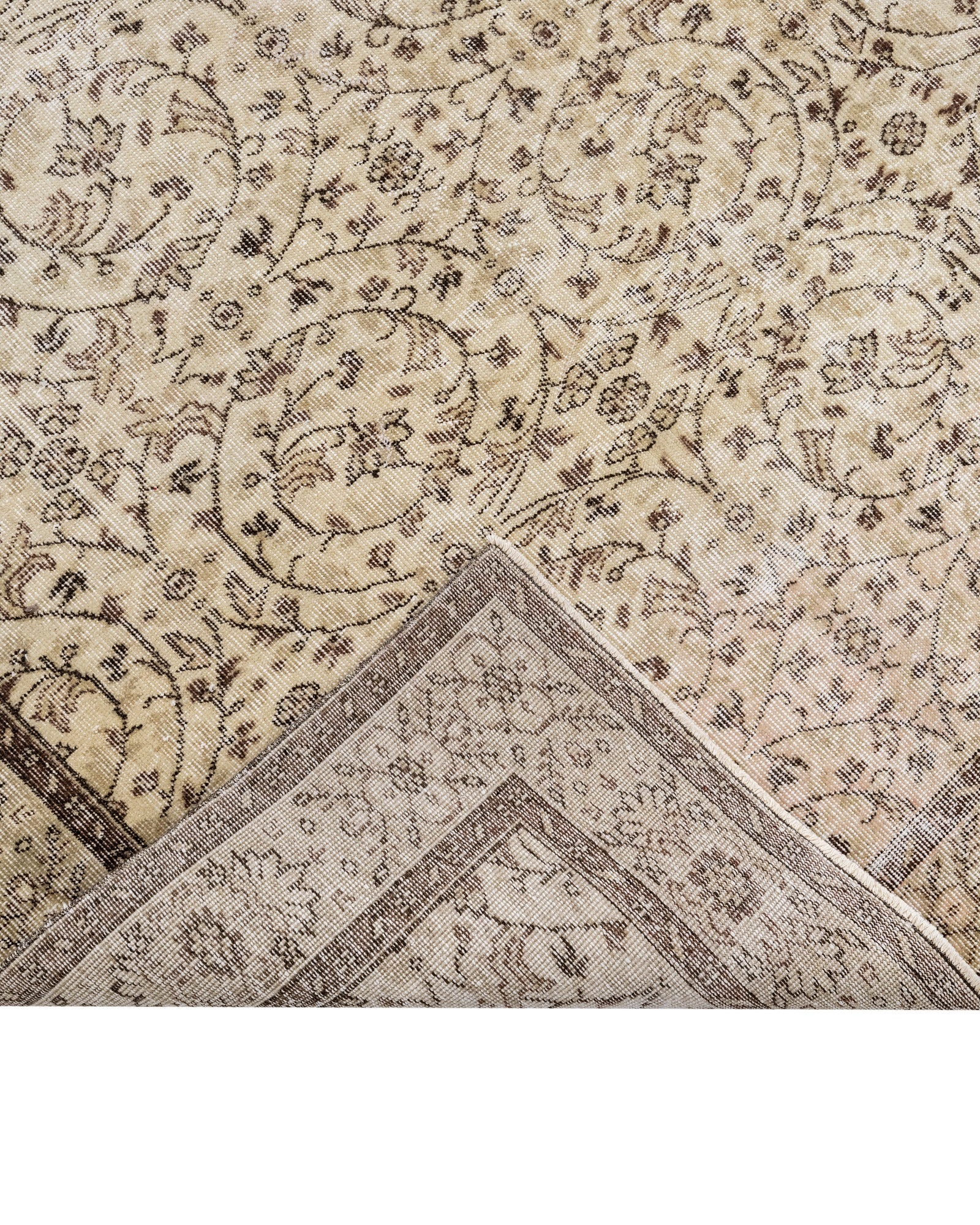 Vintage Kahverengi Çerçeveli Yün ve Pamuk El Dokuma Halı 170x269 Şark Halı