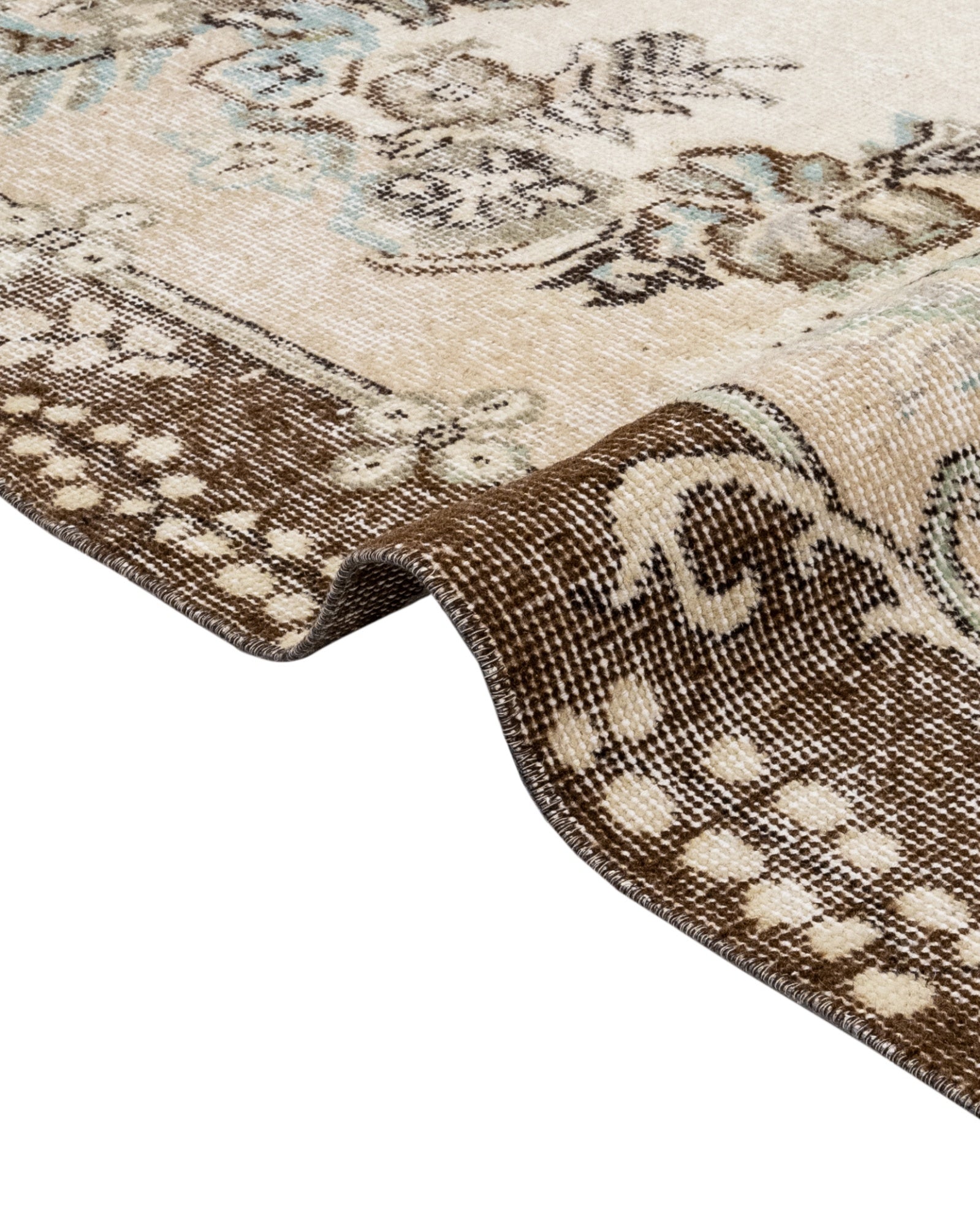 Vintage Kahverengi Göbekli Yün ve Pamuk El Dokuma Halı 174x303 Şark Halı