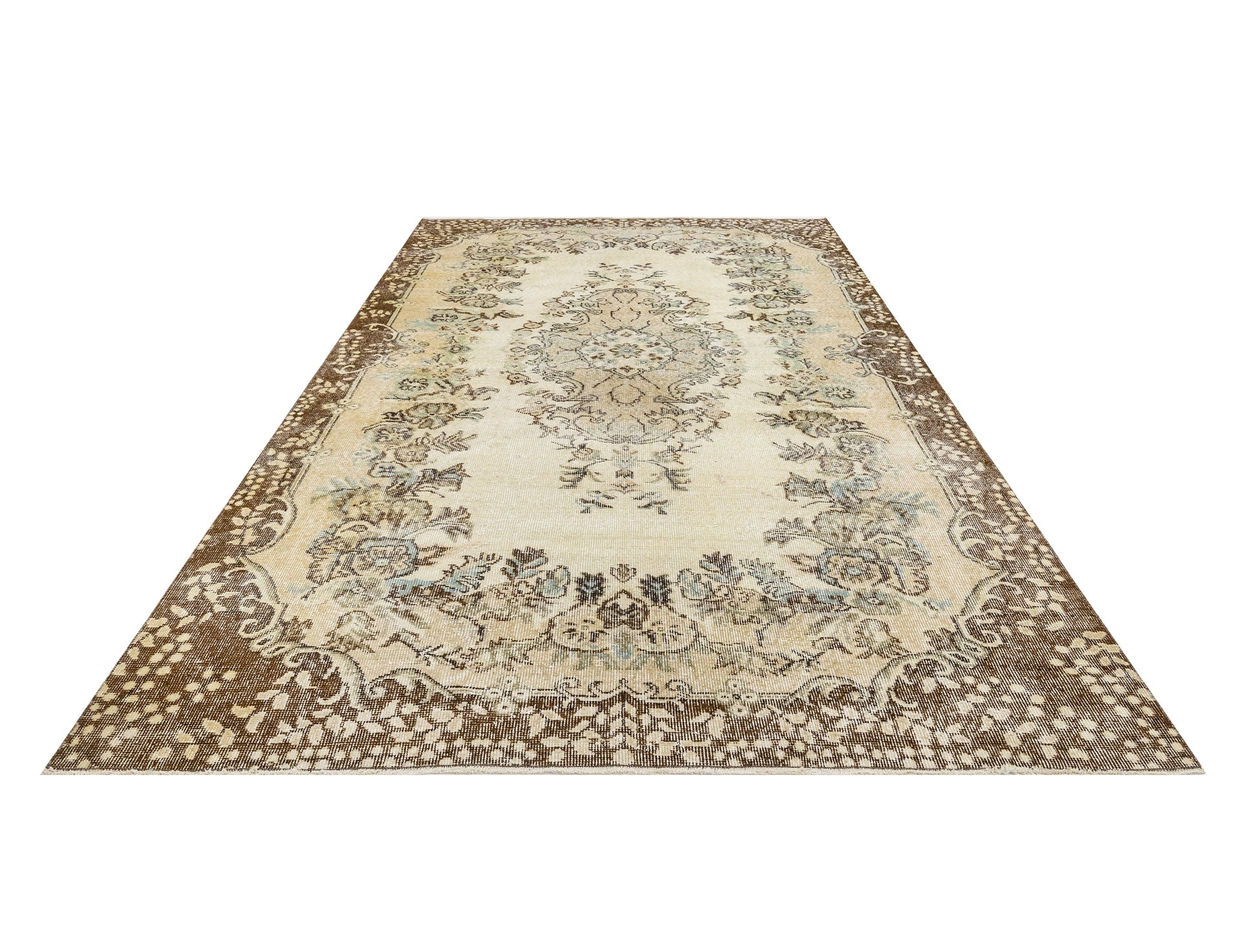 Vintage Kahverengi Göbekli Yün ve Pamuk El Dokuma Halı 174x303 Şark Halı