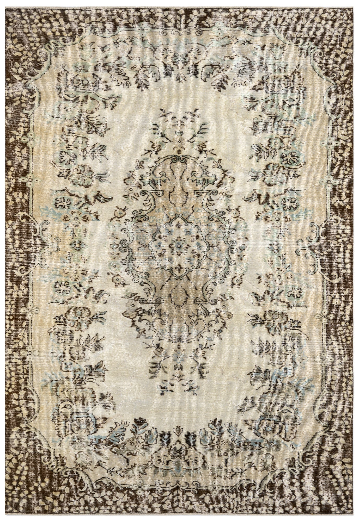 Vintage Kahverengi Göbekli Yün ve Pamuk El Dokuma Halı 174x303 Şark Halı