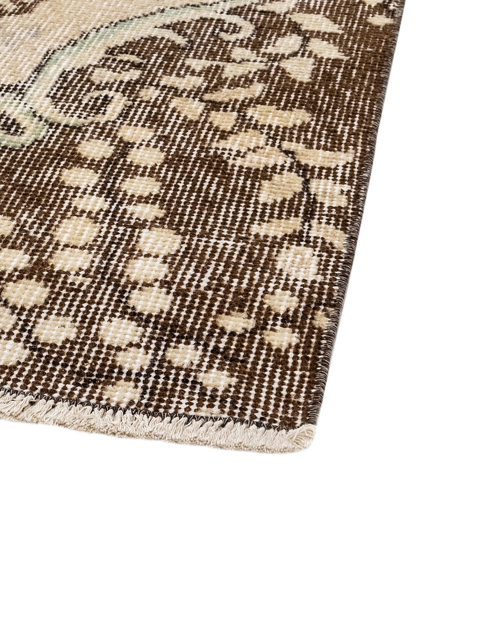 Vintage Kahverengi Göbekli Yün ve Pamuk El Dokuma Halı 174x303 Şark Halı