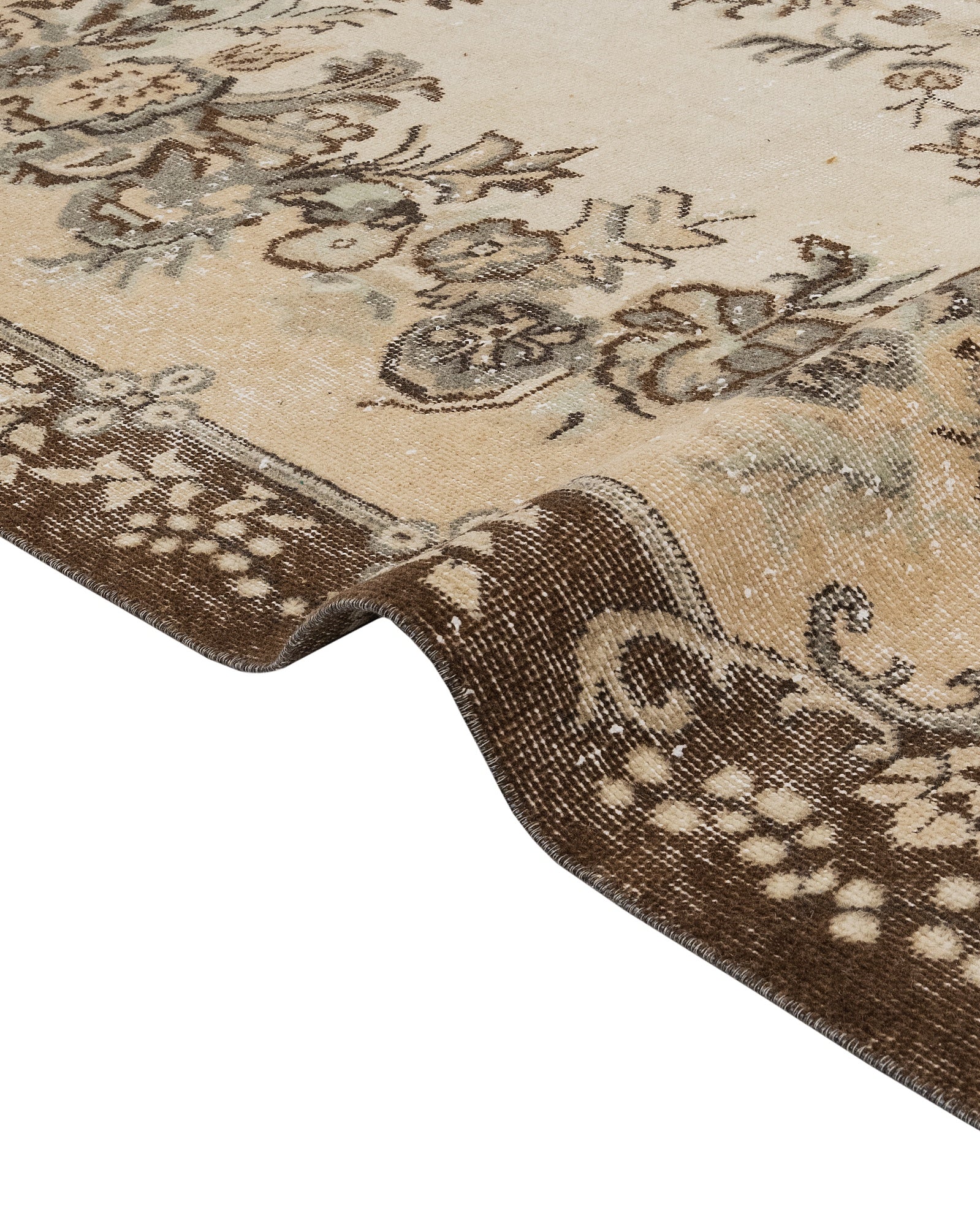 Vintage Kahverengi Göbekli Yün ve Pamuk El Dokuma Halı 178x294 Şark Halı