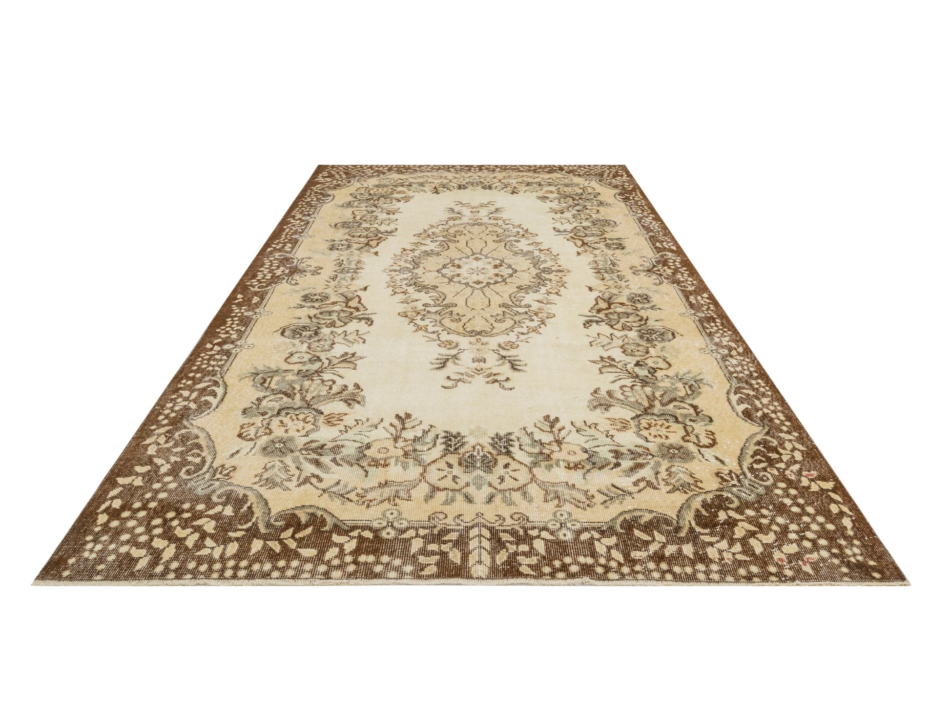 Vintage Kahverengi Göbekli Yün ve Pamuk El Dokuma Halı 178x294 Şark Halı