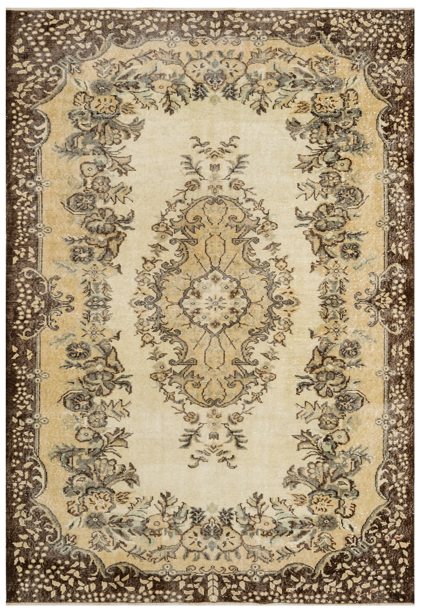 Vintage Kahverengi Göbekli Yün ve Pamuk El Dokuma Halı 178x294 Şark Halı