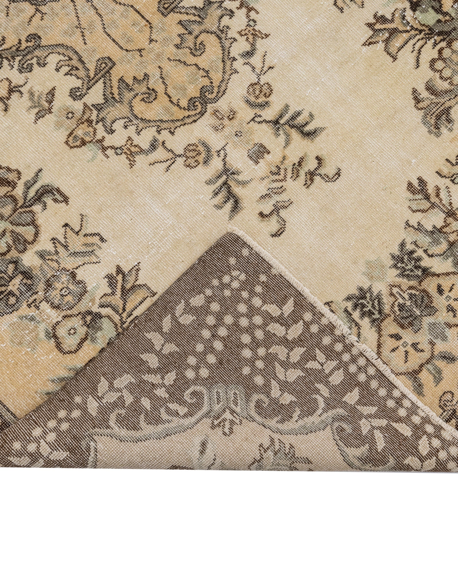 Vintage Kahverengi Göbekli Yün ve Pamuk El Dokuma Halı 178x294 Şark Halı