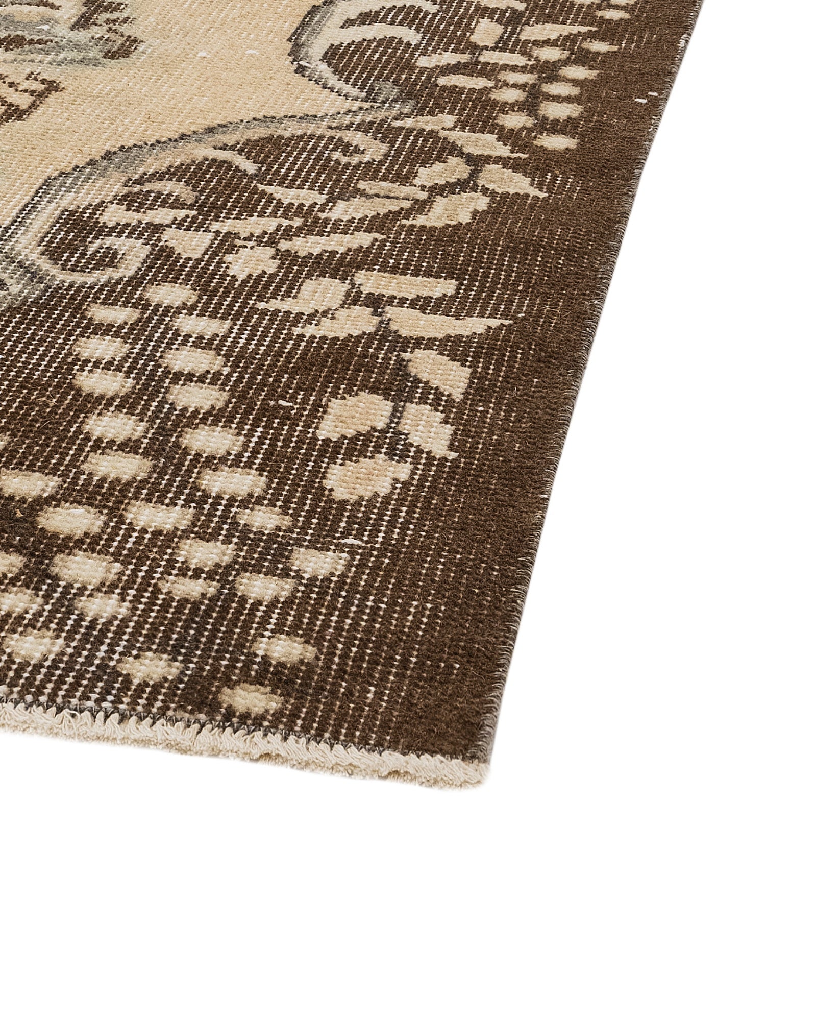 Vintage Kahverengi Göbekli Yün ve Pamuk El Dokuma Halı 178x294 Şark Halı