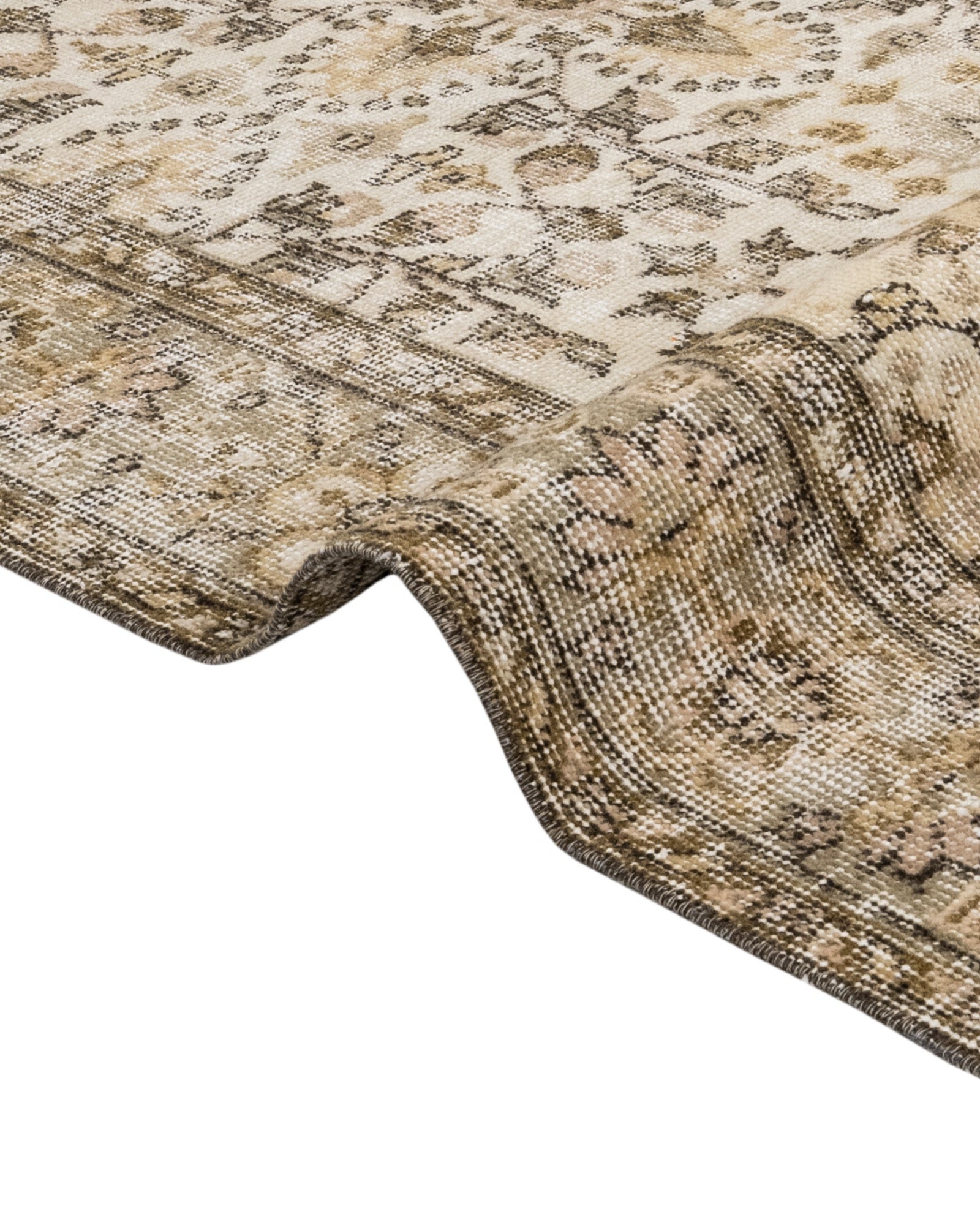 Vintage Kahverengi Çerçeveli Yün ve Pamuk El Dokuma Halı 168x281 Şark Halı