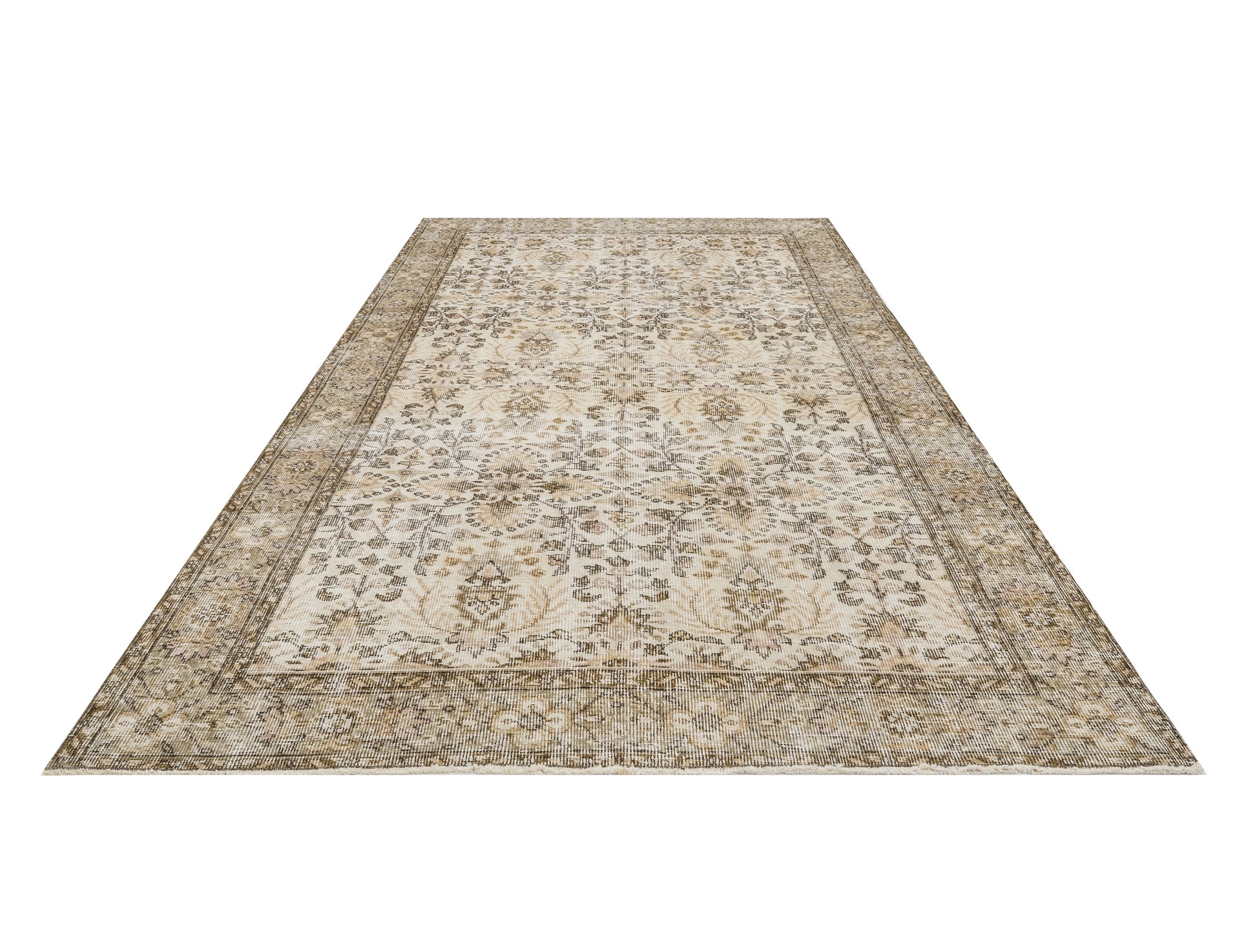 Vintage Kahverengi Çerçeveli Yün ve Pamuk El Dokuma Halı 168x281 Şark Halı