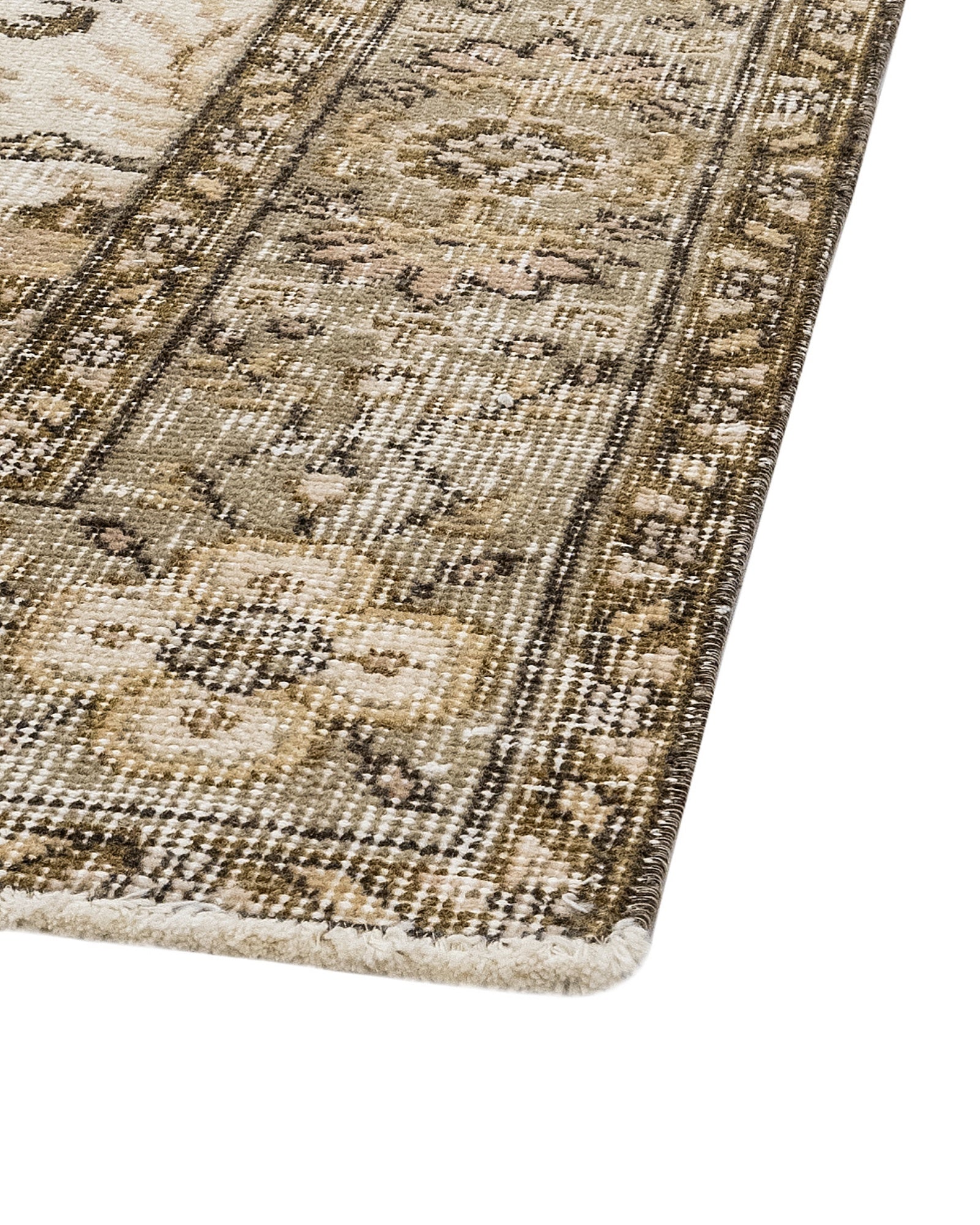 Vintage Kahverengi Çerçeveli Yün ve Pamuk El Dokuma Halı 168x281 Şark Halı