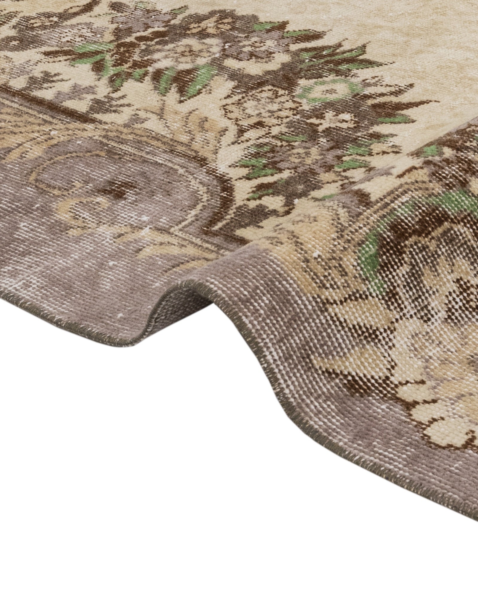 Vintage Kahverengi Göbekli Yün ve Pamuk El Dokuma Halı 162x260 Şark Halı