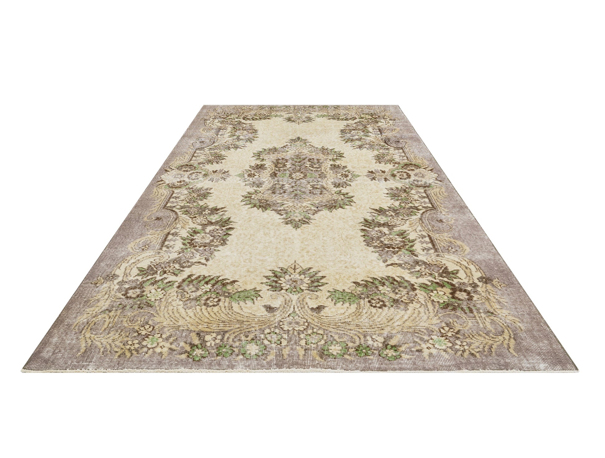 Vintage Kahverengi Göbekli Yün ve Pamuk El Dokuma Halı 162x260 Şark Halı