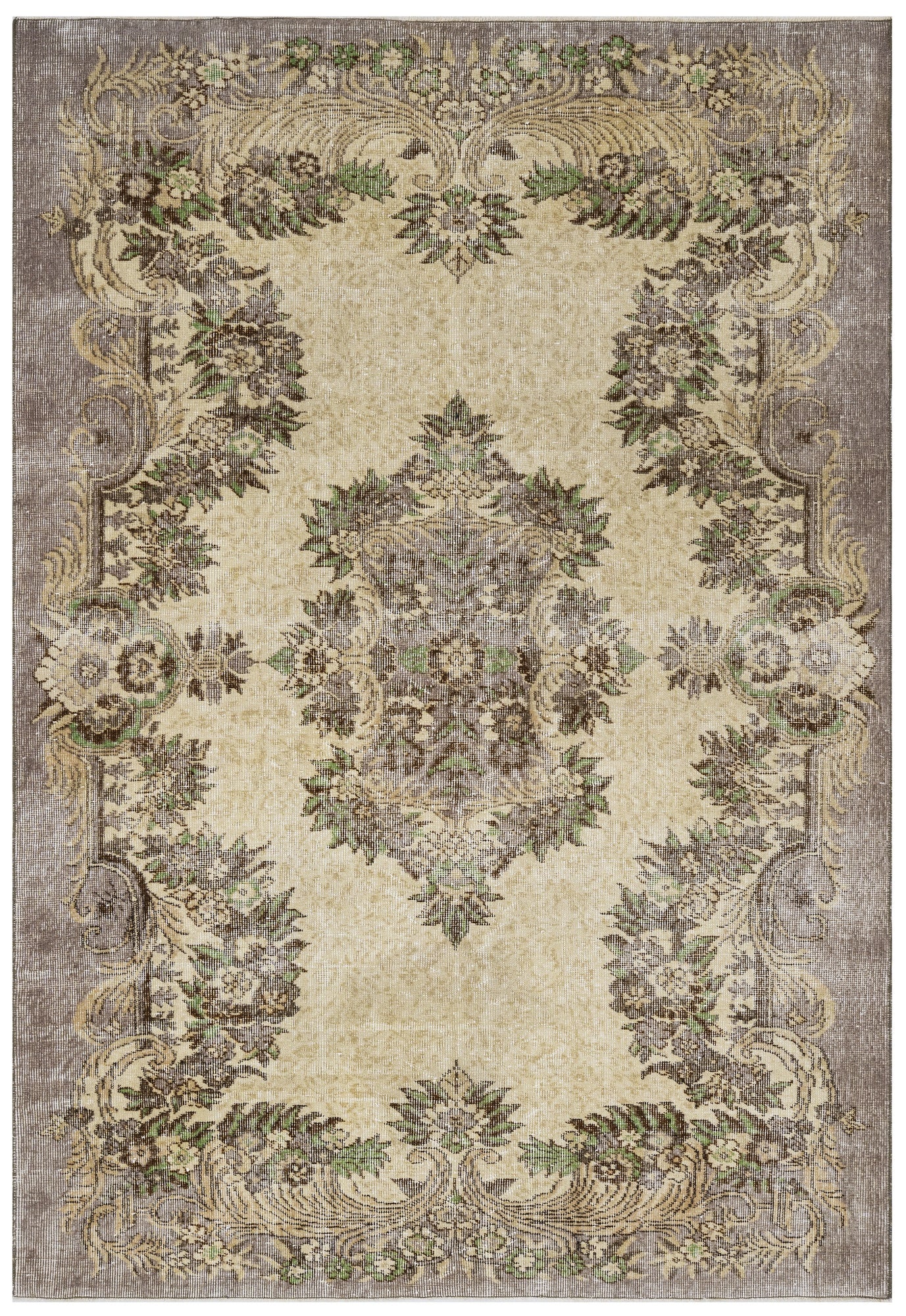 Vintage Kahverengi Göbekli Yün ve Pamuk El Dokuma Halı 162x260 Şark Halı