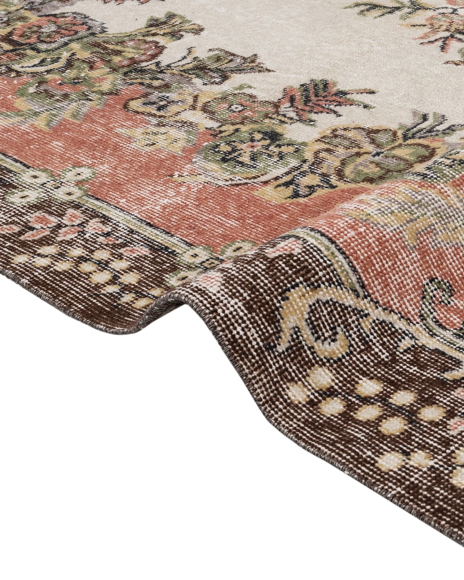 Vintage Kahverengi Göbekli Yün ve Pamuk El Dokuma Halı 177x314 Şark Halı