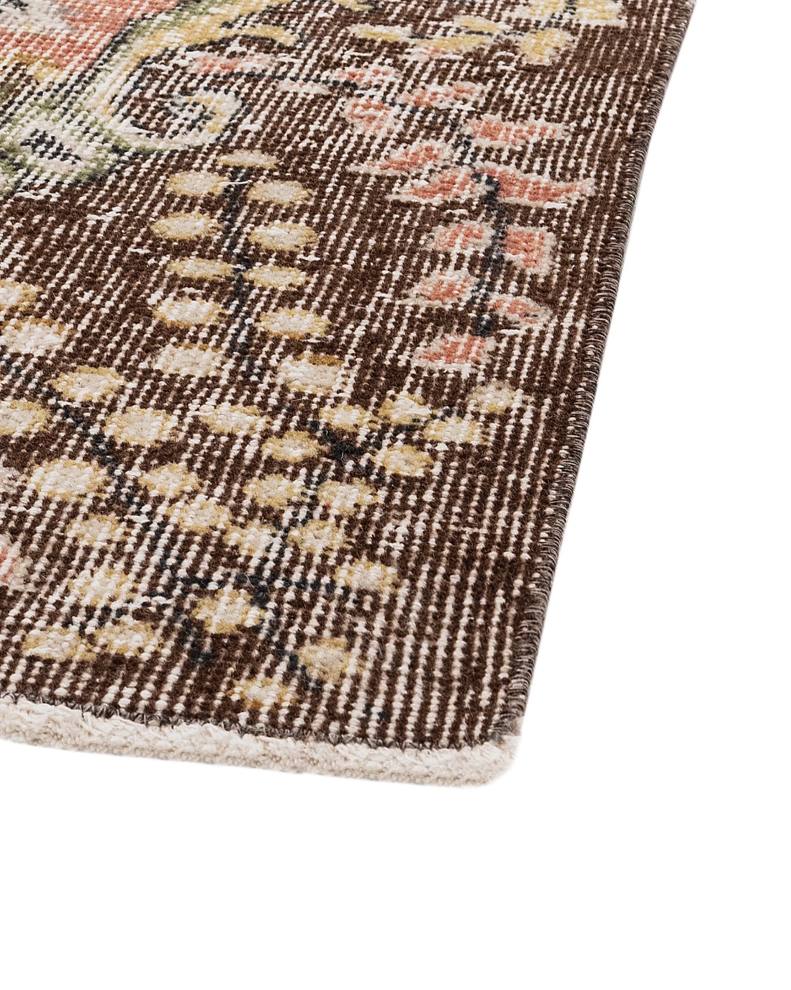 Vintage Kahverengi Göbekli Yün ve Pamuk El Dokuma Halı 177x314 Şark Halı