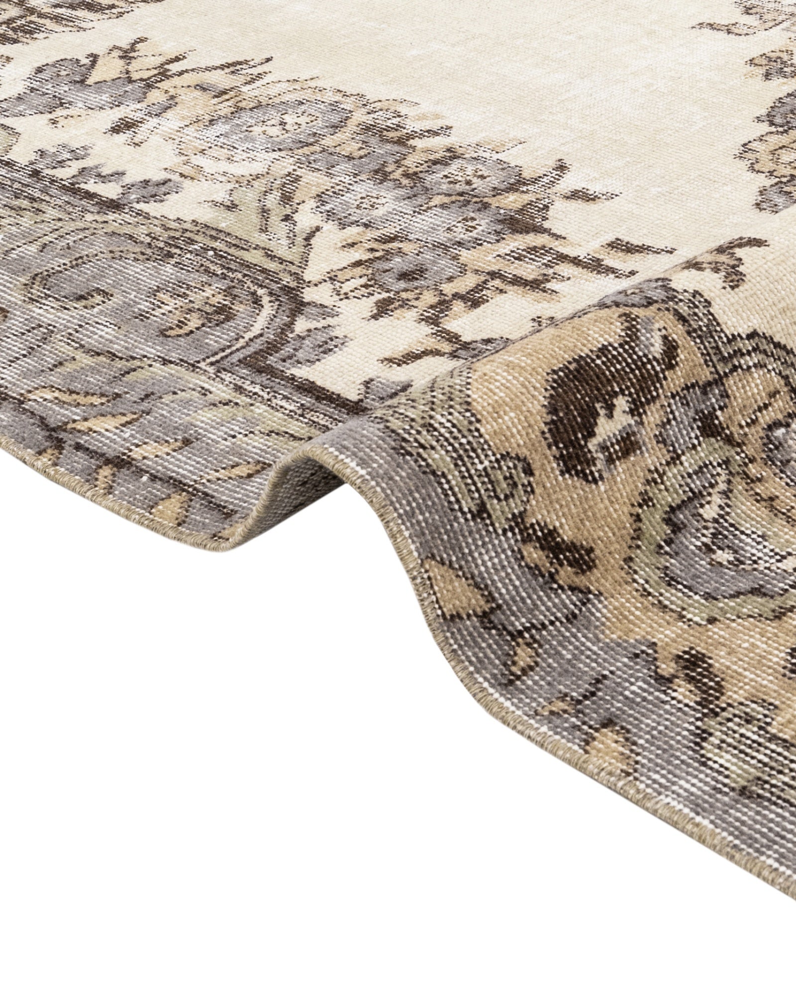 Vintage Gri Göbekli Yün ve Pamuk El Dokuma Halı 173x262 Şark Halı