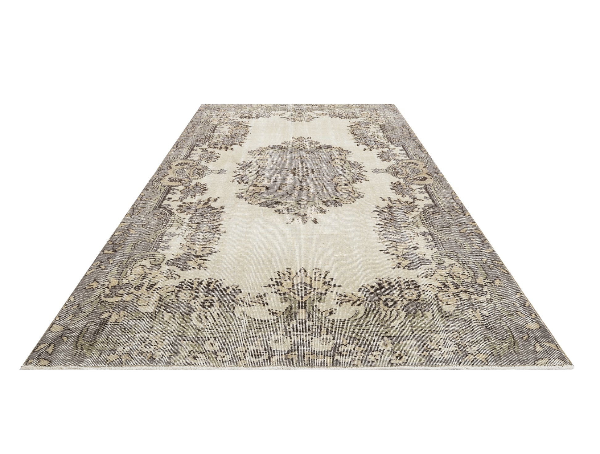 Vintage Gri Göbekli Yün ve Pamuk El Dokuma Halı 173x262 Şark Halı