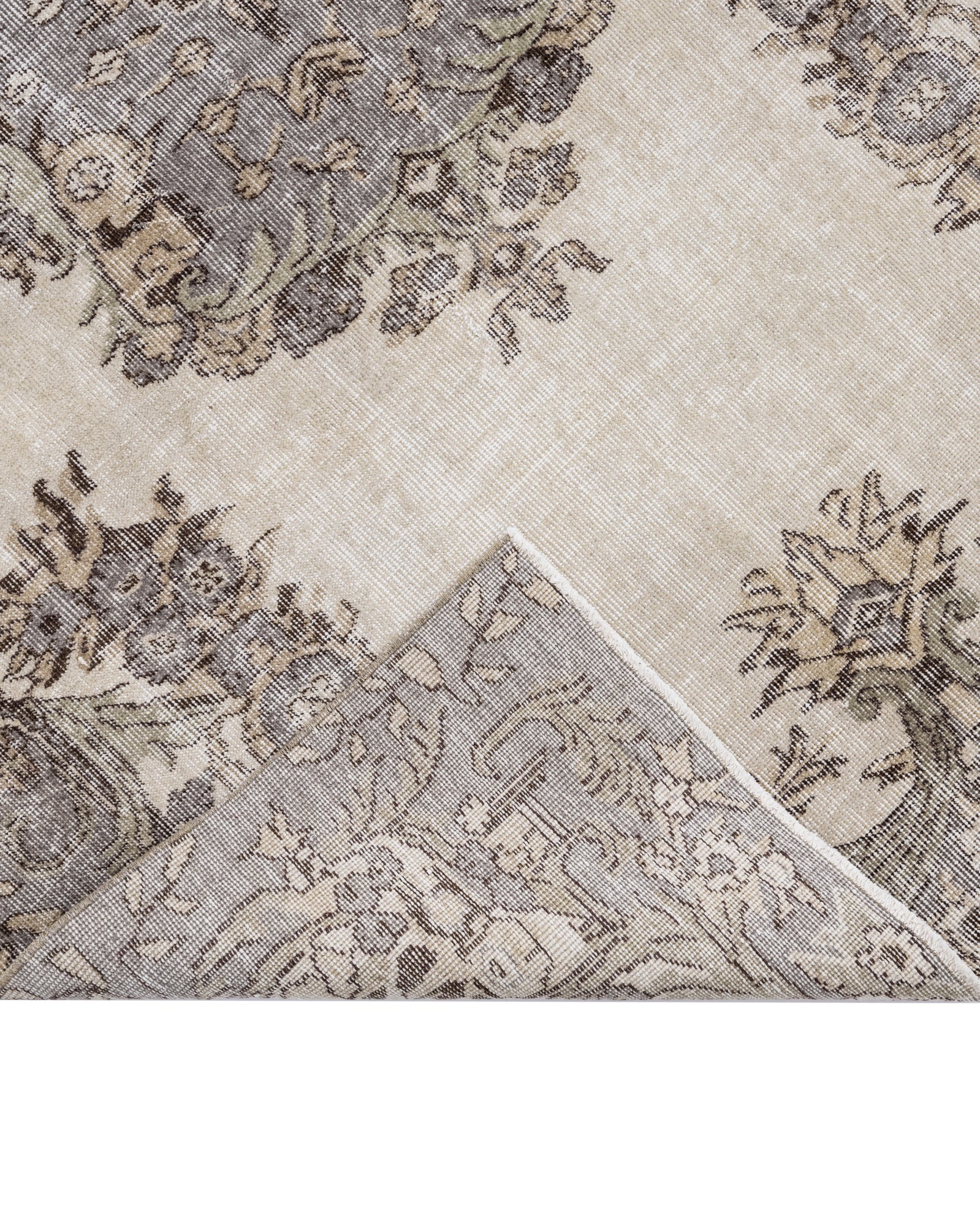 Vintage Gri Göbekli Yün ve Pamuk El Dokuma Halı 173x262 Şark Halı