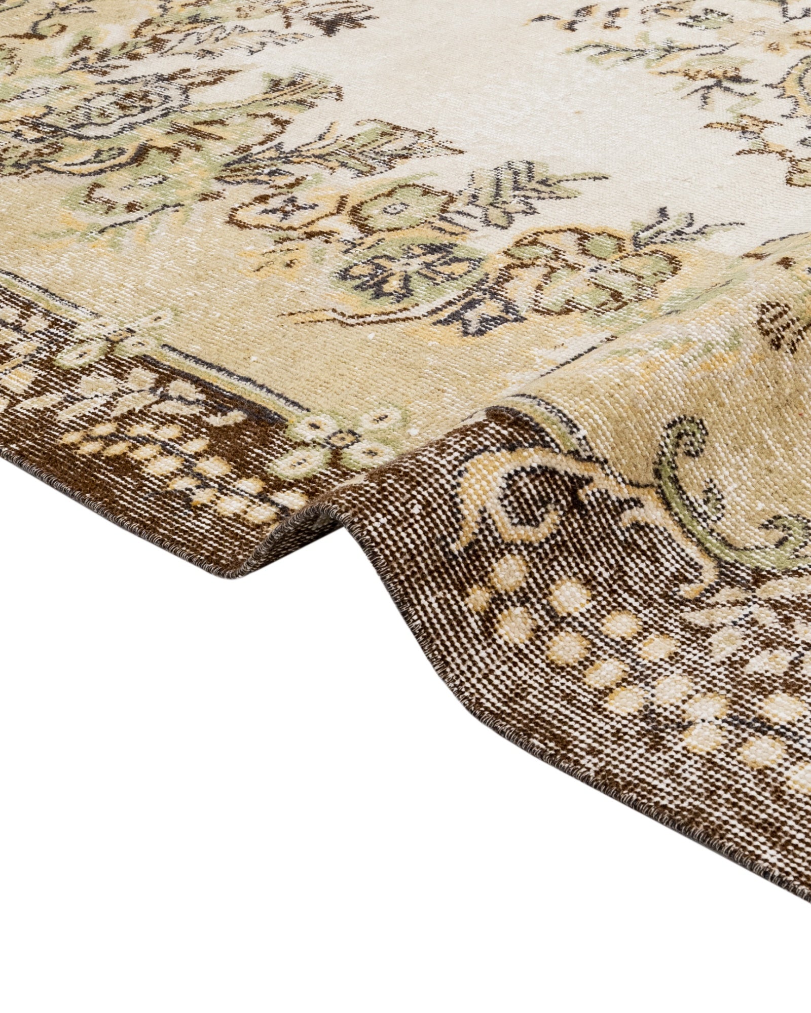 Vintage Kahverengi Göbekli Yün ve Pamuk El Dokuma Halı 186x292 Şark Halı