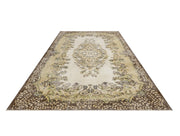 Vintage Kahverengi Göbekli Yün ve Pamuk El Dokuma Halı 186x292 Şark Halı