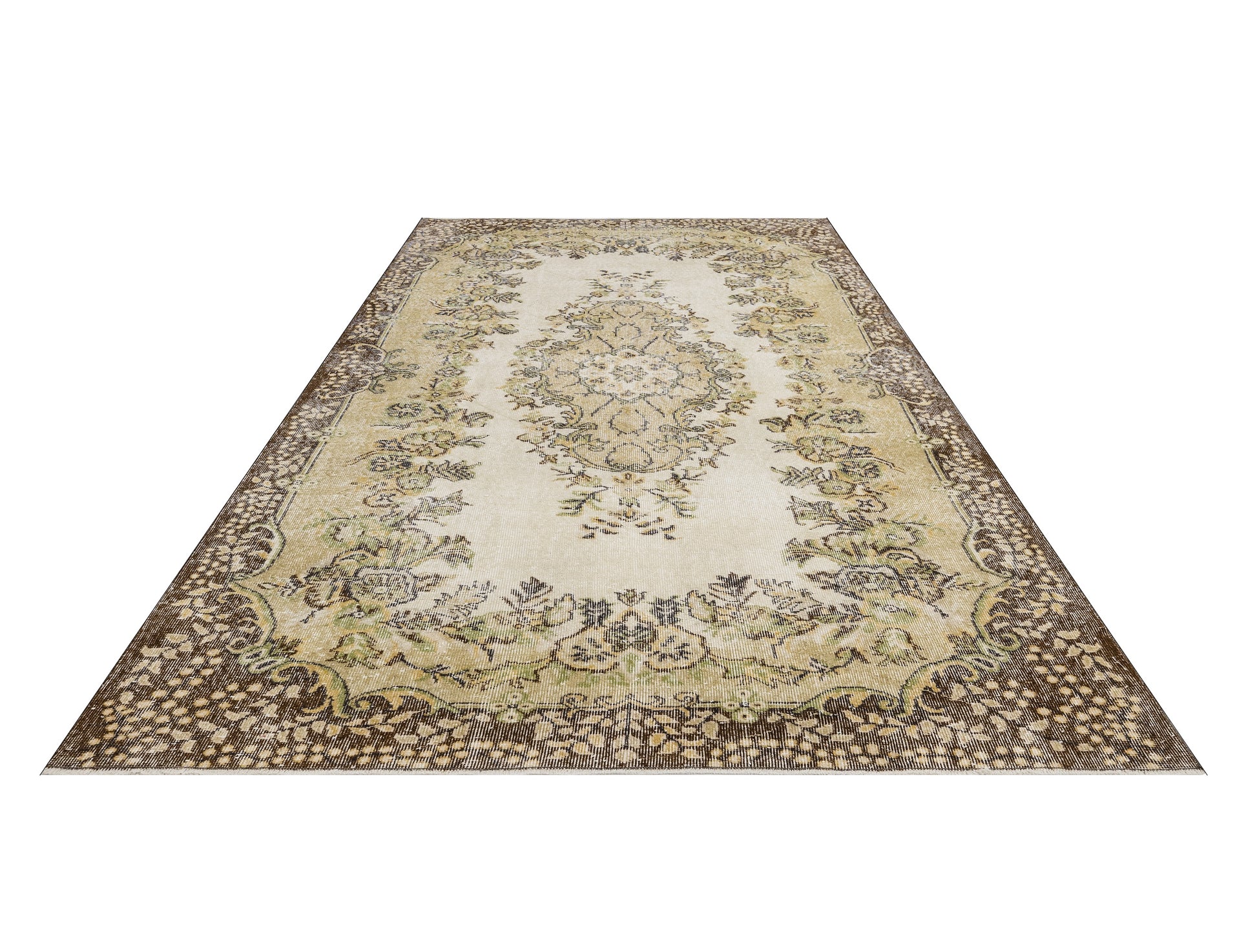 Vintage Kahverengi Göbekli Yün ve Pamuk El Dokuma Halı 186x292 Şark Halı