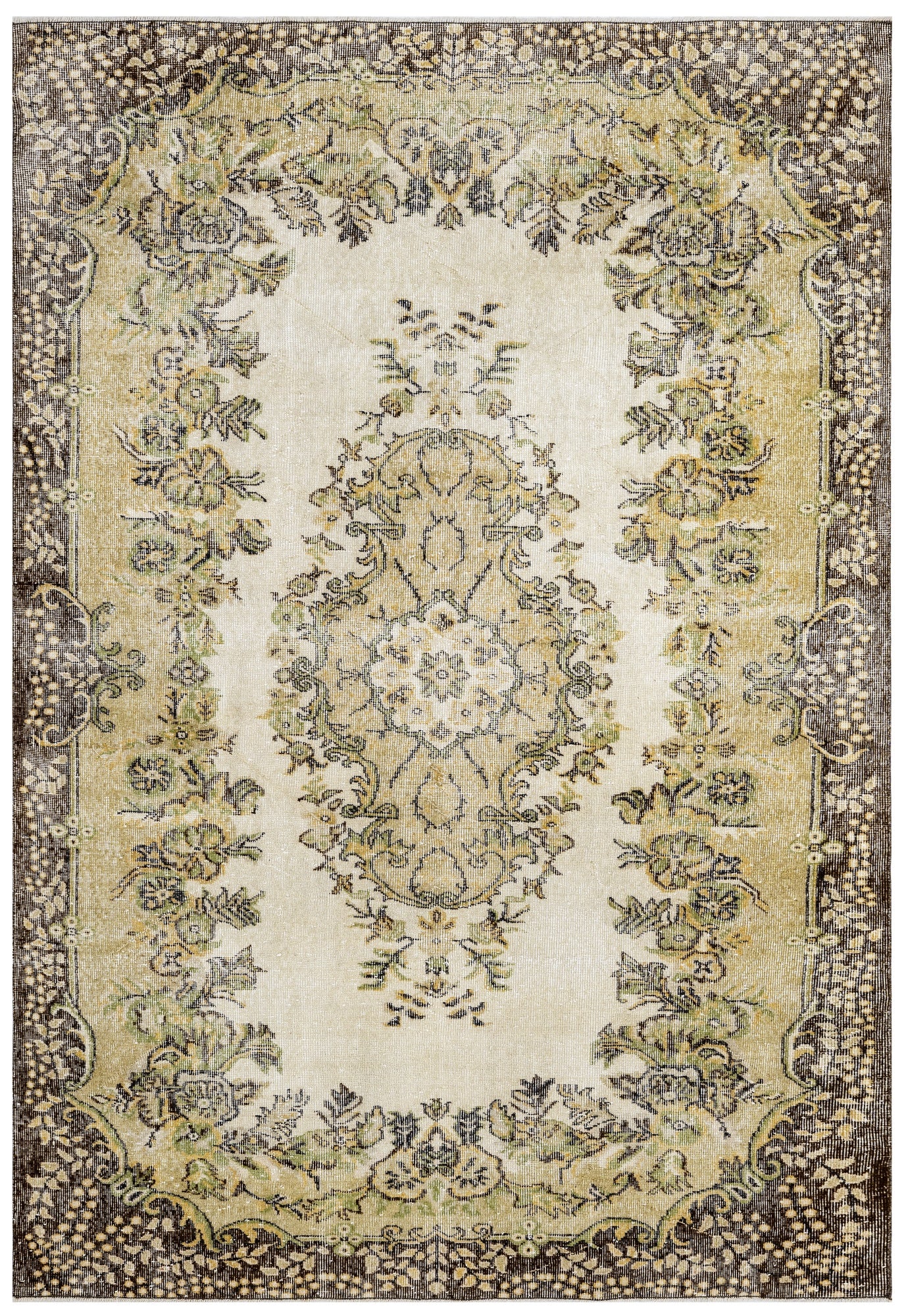 Vintage Kahverengi Göbekli Yün ve Pamuk El Dokuma Halı 186x292 Şark Halı