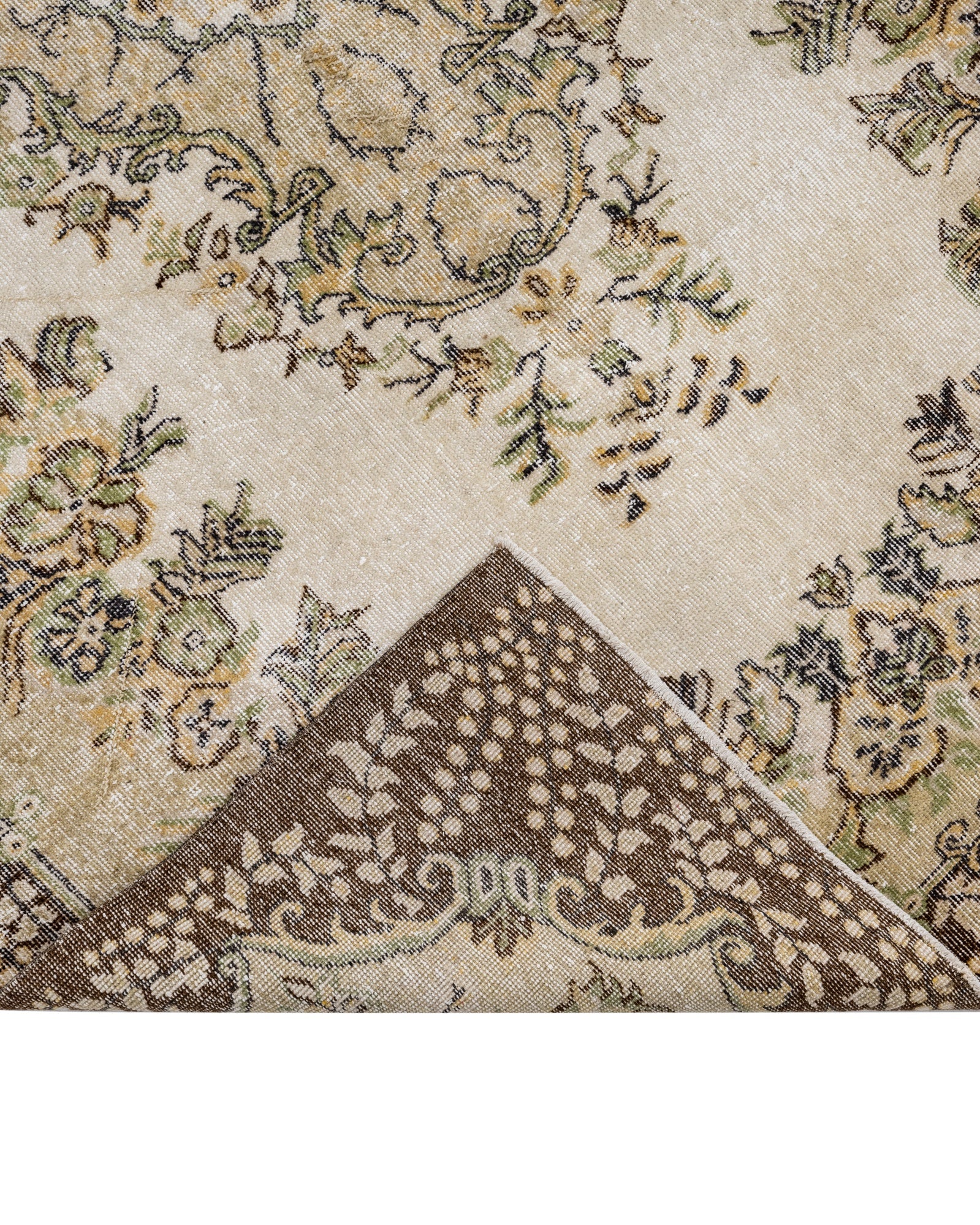 Vintage Kahverengi Göbekli Yün ve Pamuk El Dokuma Halı 186x292 Şark Halı