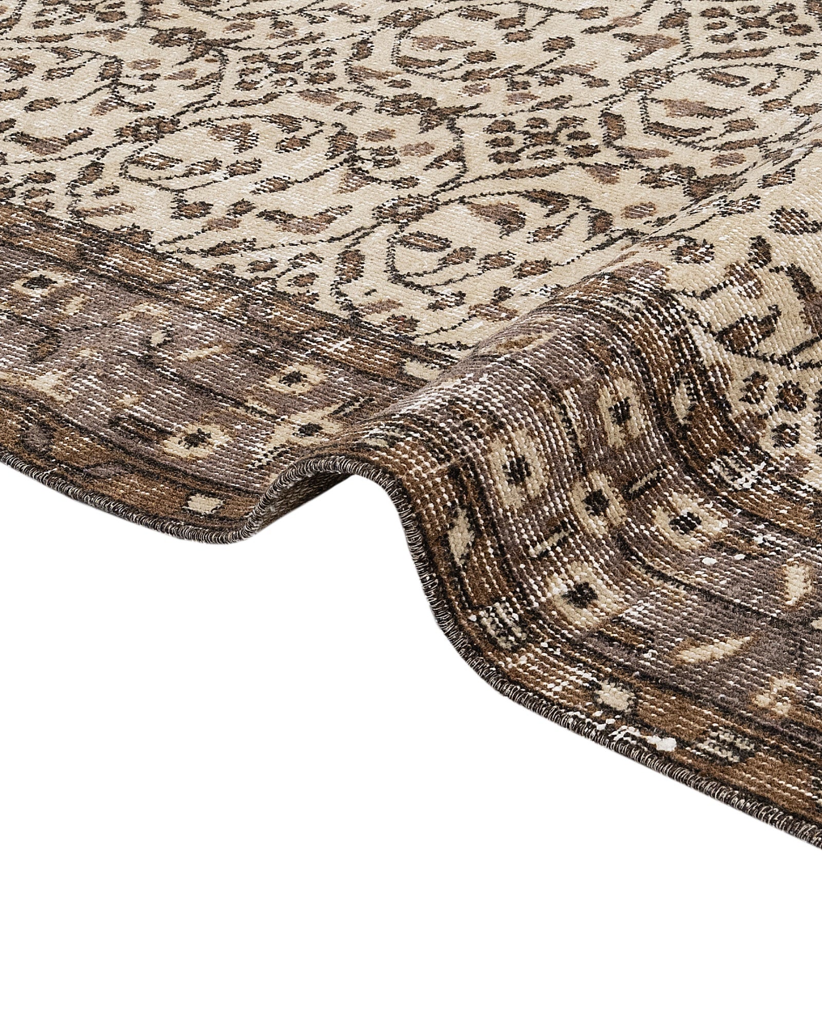 Vintage Kahverengi Çerçeveli Yün ve Pamuk El Dokuma Halı 169x287 Şark Halı