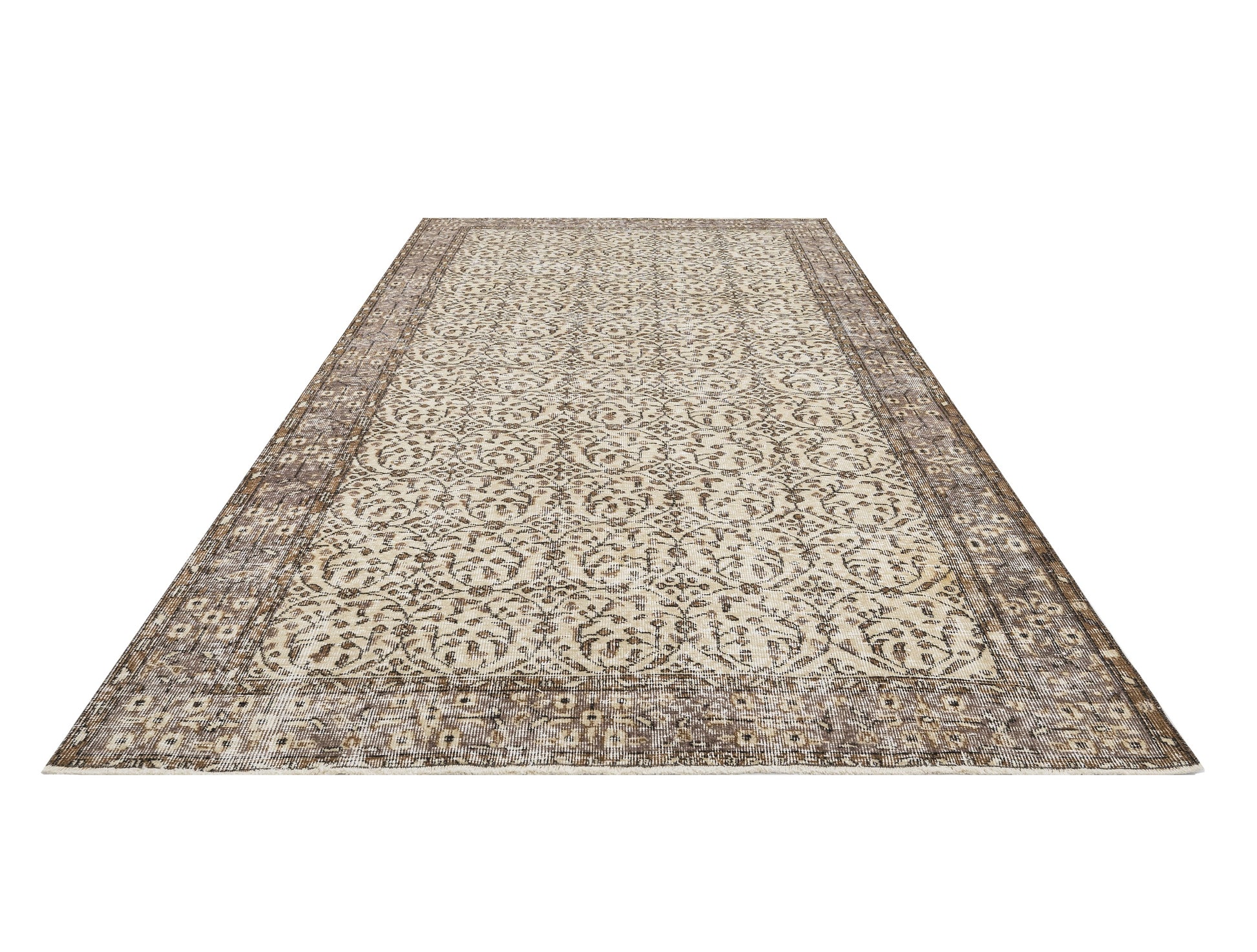 Vintage Kahverengi Çerçeveli Yün ve Pamuk El Dokuma Halı 169x287 Şark Halı