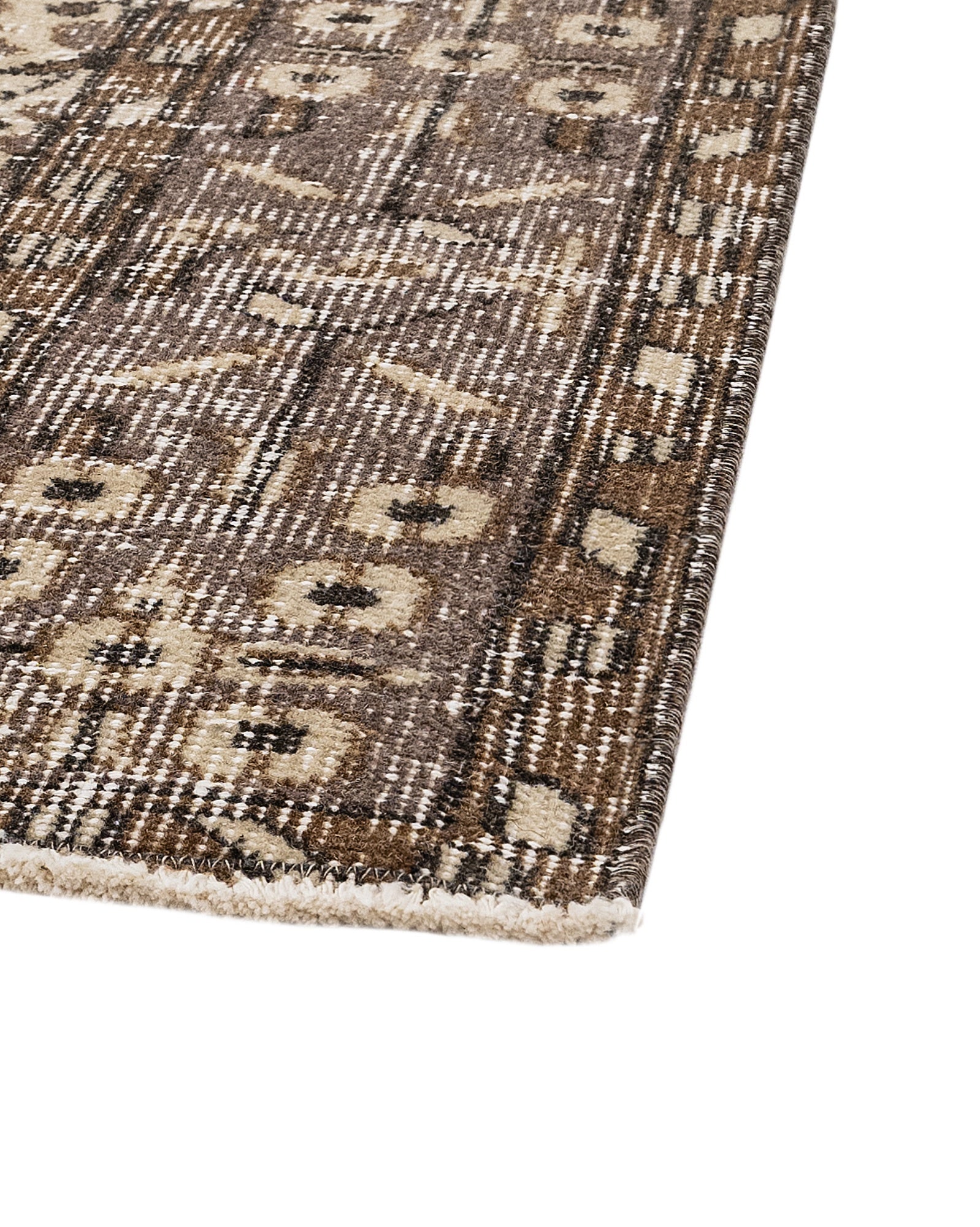 Vintage Kahverengi Çerçeveli Yün ve Pamuk El Dokuma Halı 169x287 Şark Halı