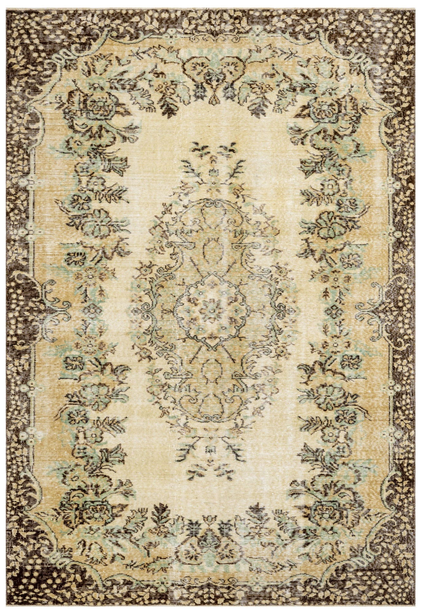 Vintage Kahverengi Göbekli Yün ve Pamuk El Dokuma Halı 169x285 Şark Halı