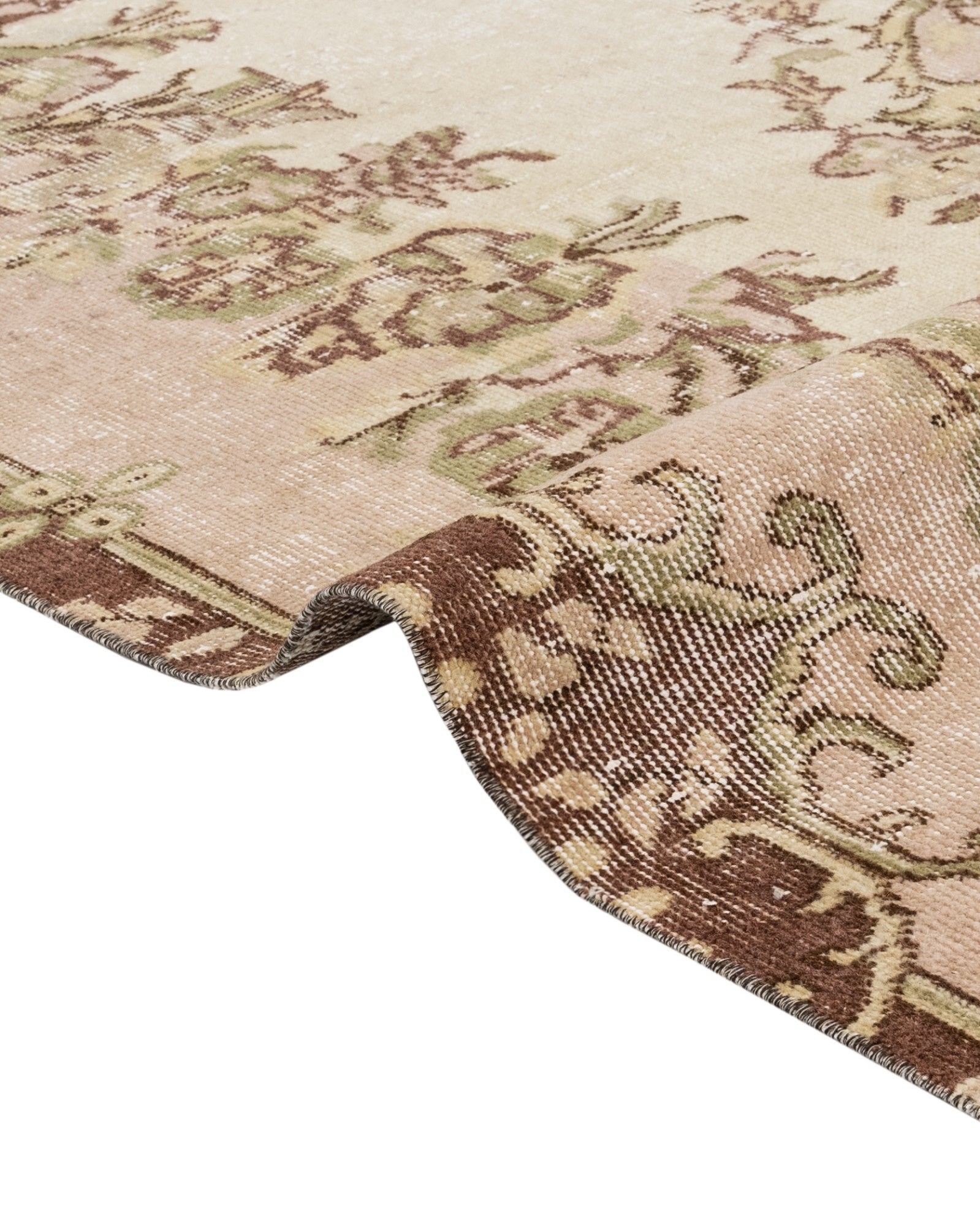 Vintage Kahverengi Göbekli Yün ve Pamuk El Dokuma Halı 166x264 Şark Halı