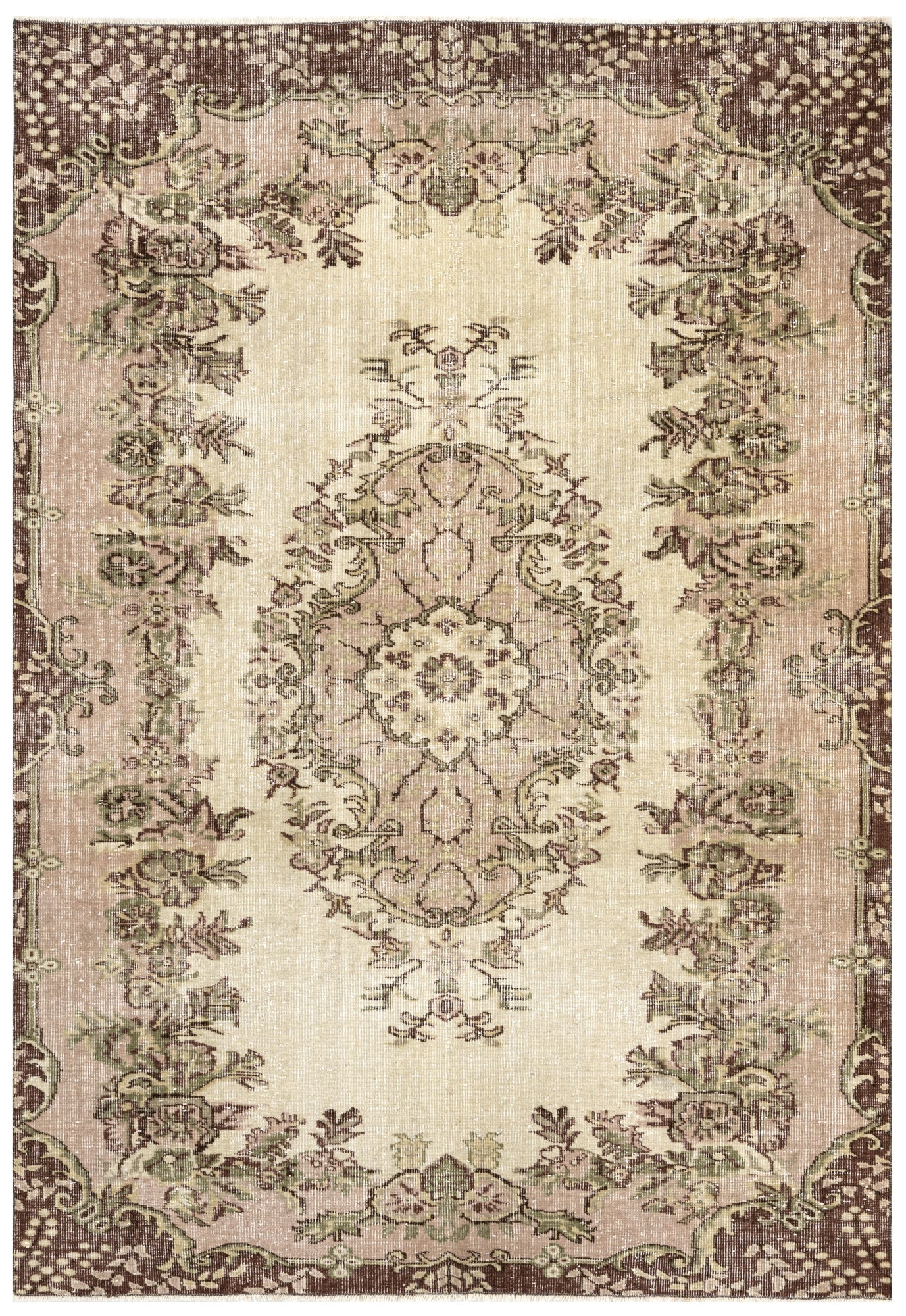 Vintage Kahverengi Göbekli Yün ve Pamuk El Dokuma Halı 166x264 Şark Halı