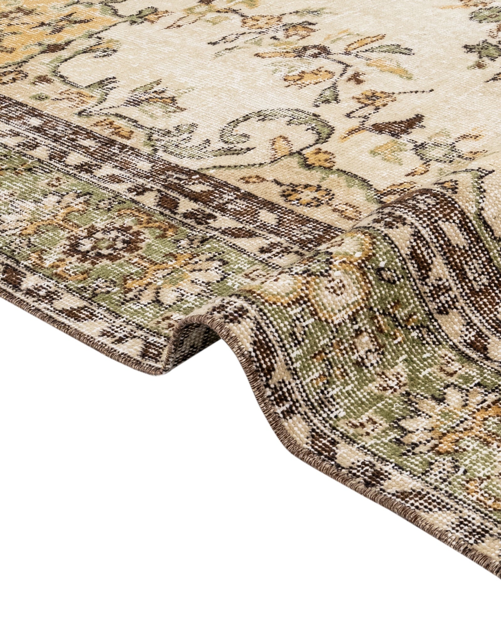 Vintage Yeşil Göbekli Yün ve Pamuk El Dokuma Halı 188x294 Şark Halı