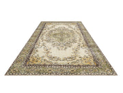 Vintage Yeşil Göbekli Yün ve Pamuk El Dokuma Halı 188x294 Şark Halı