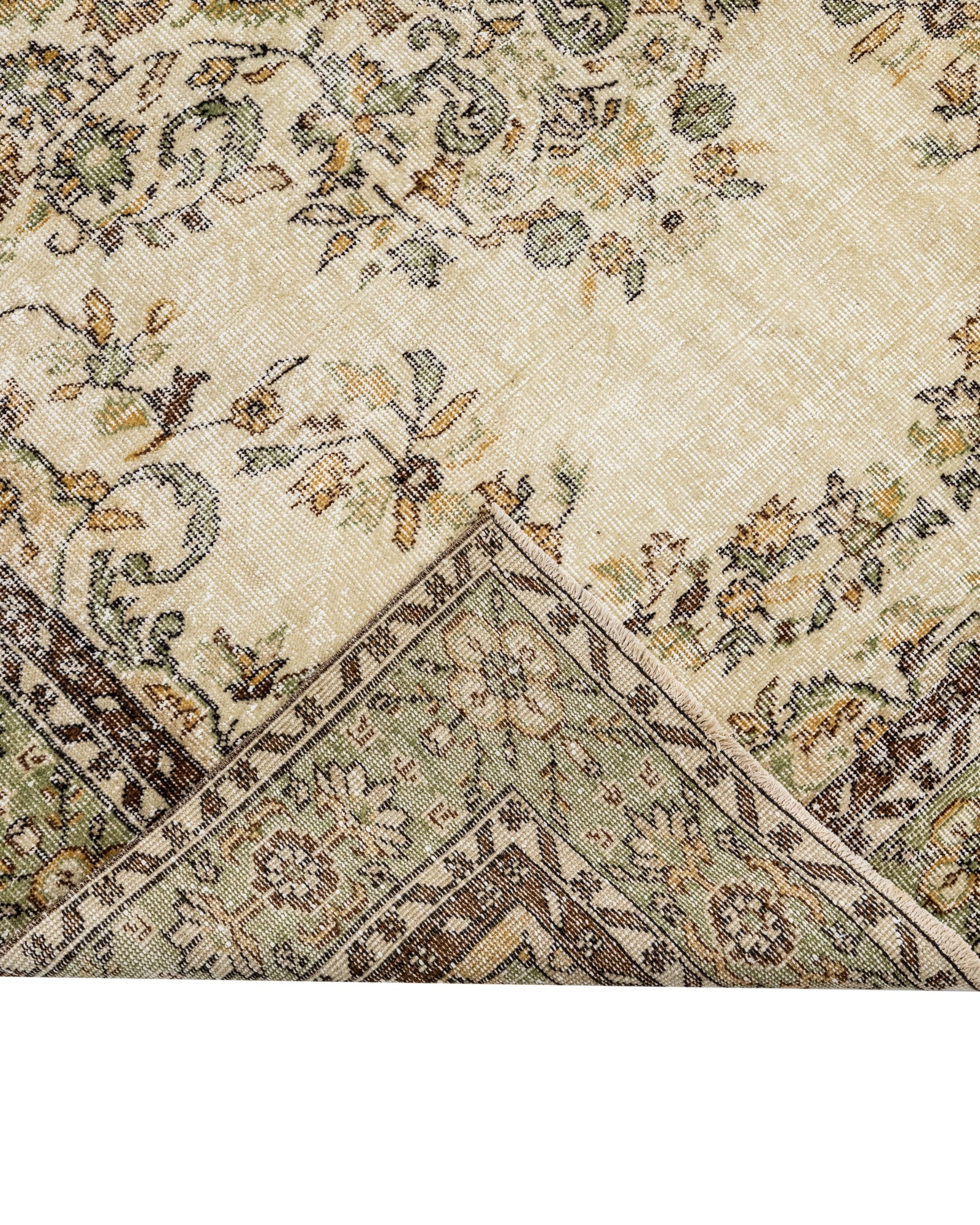 Vintage Yeşil Göbekli Yün ve Pamuk El Dokuma Halı 188x294 Şark Halı