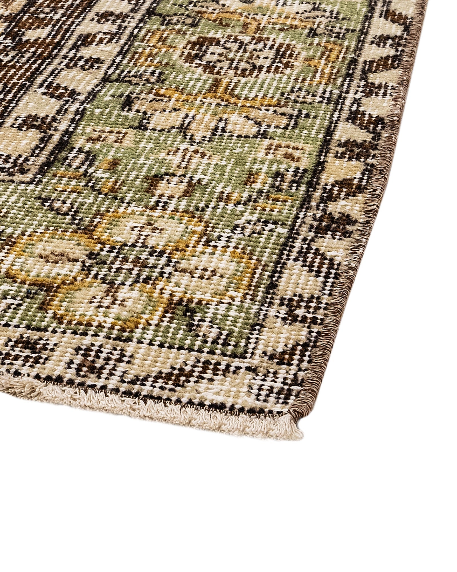 Vintage Yeşil Göbekli Yün ve Pamuk El Dokuma Halı 188x294 Şark Halı