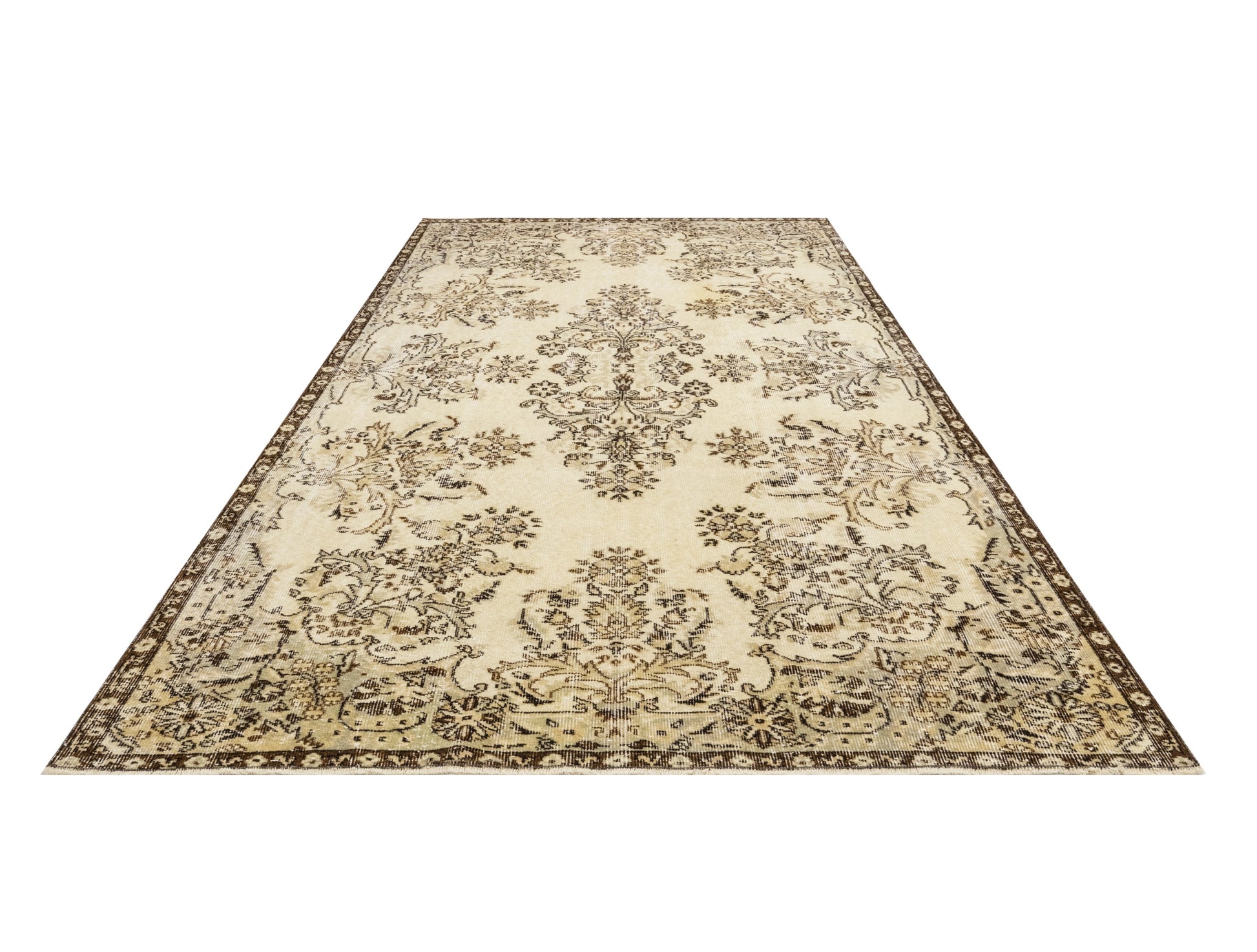 Vintage Kahverengi Göbekli Yün ve Pamuk El Dokuma Halı 168x285 Şark Halı