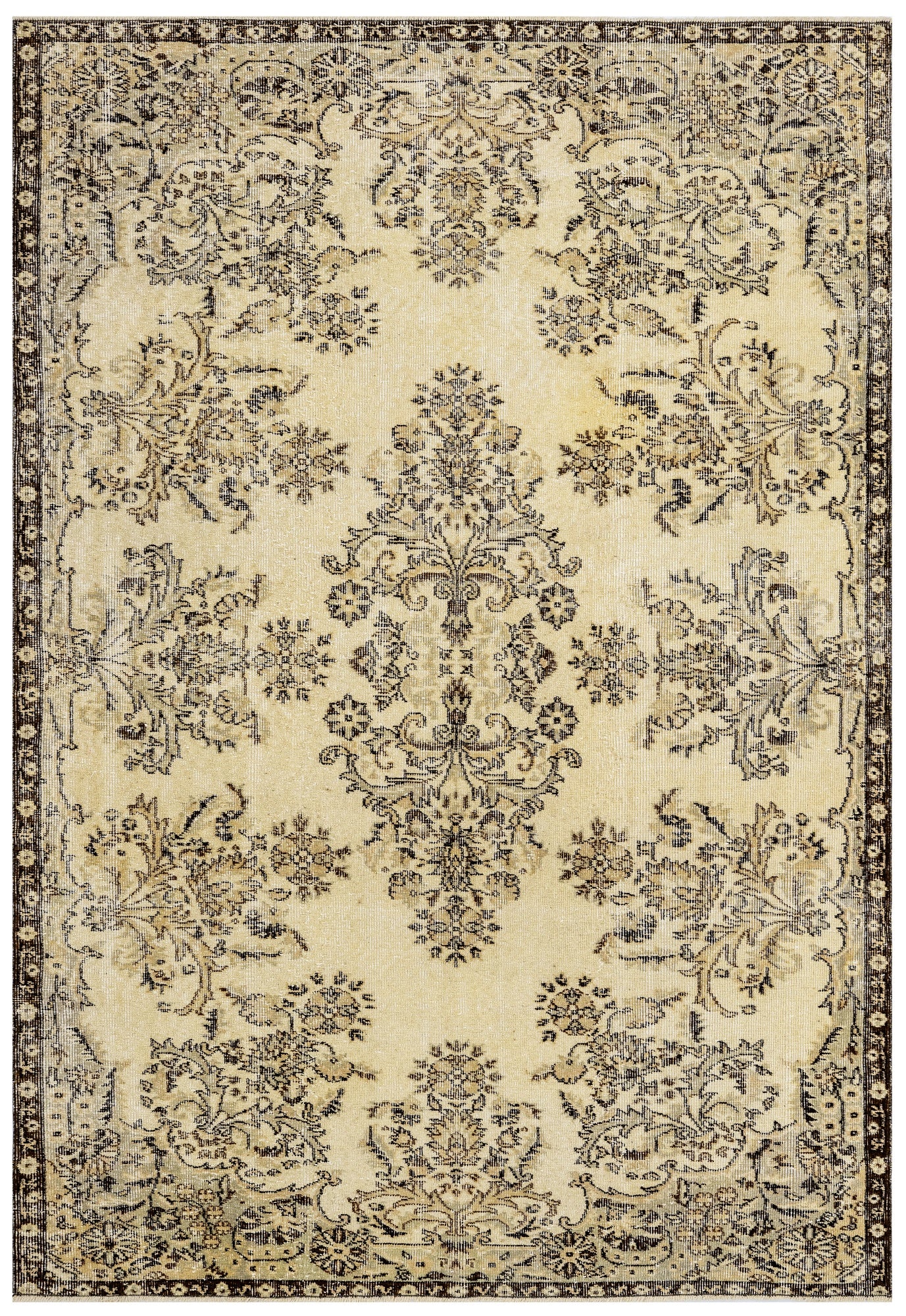 Vintage Kahverengi Göbekli Yün ve Pamuk El Dokuma Halı 168x285 Şark Halı