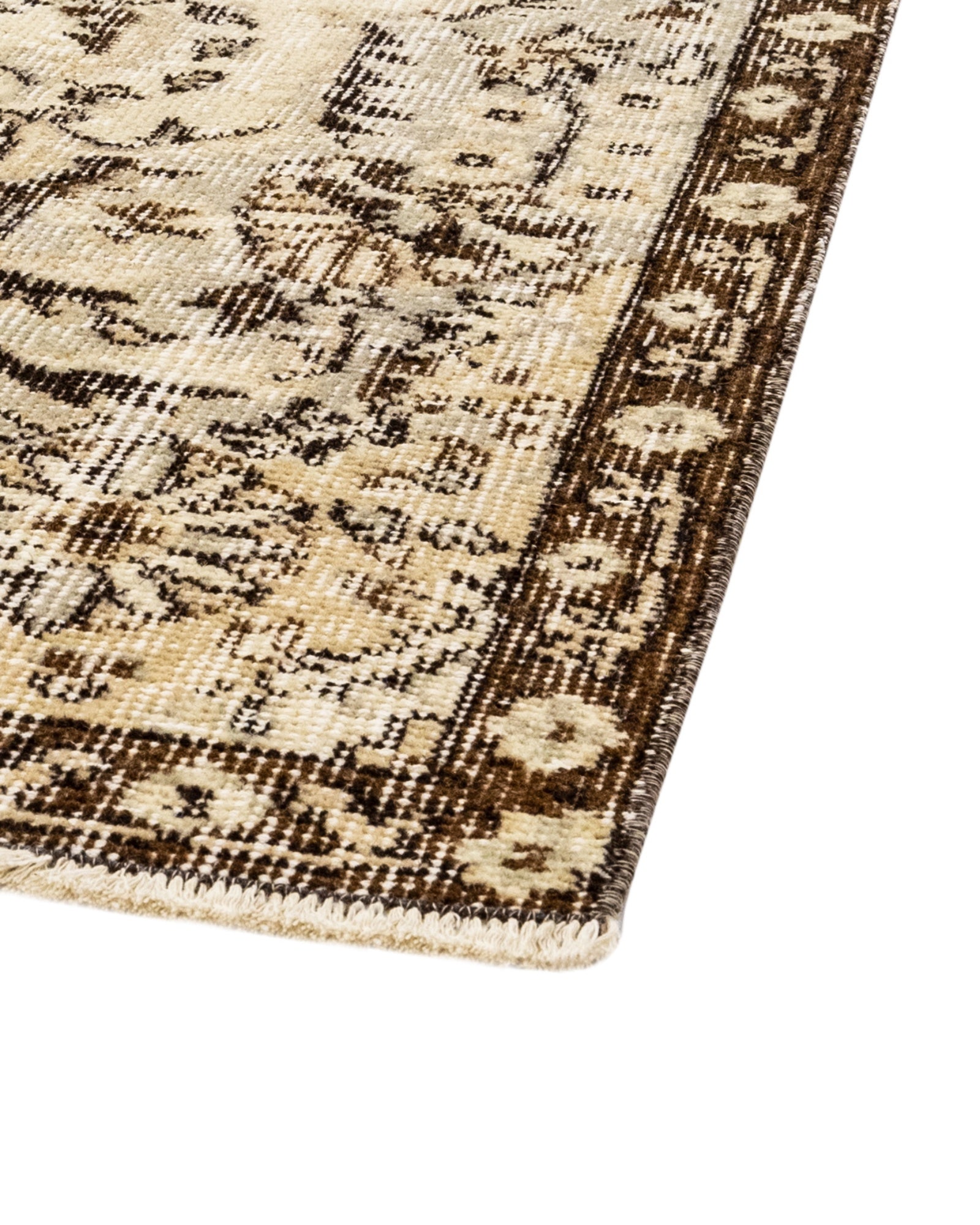 Vintage Kahverengi Göbekli Yün ve Pamuk El Dokuma Halı 168x285 Şark Halı