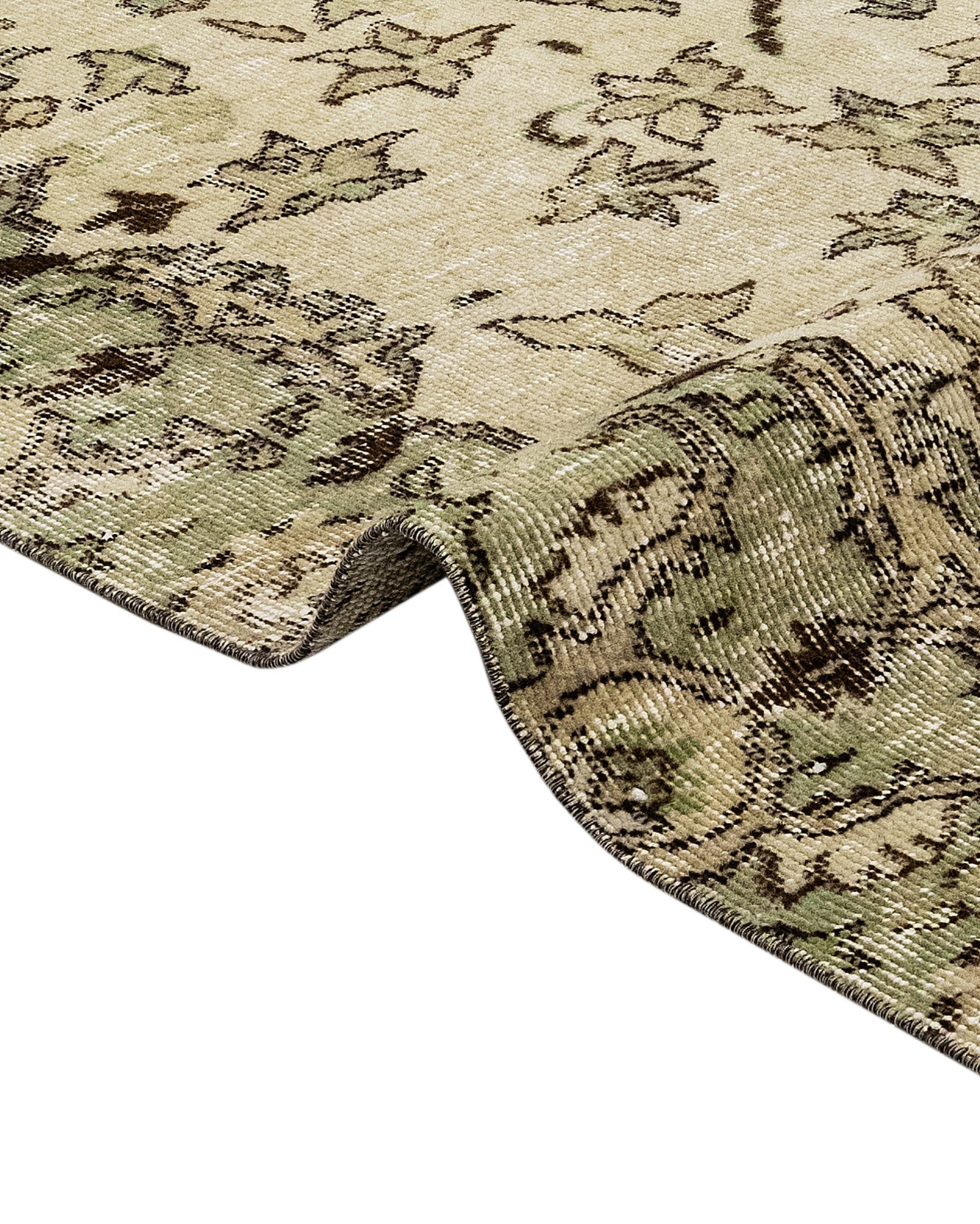 Vintage Yeşil Göbekli Yün ve Pamuk El Dokuma Halı 175x283 Şark Halı