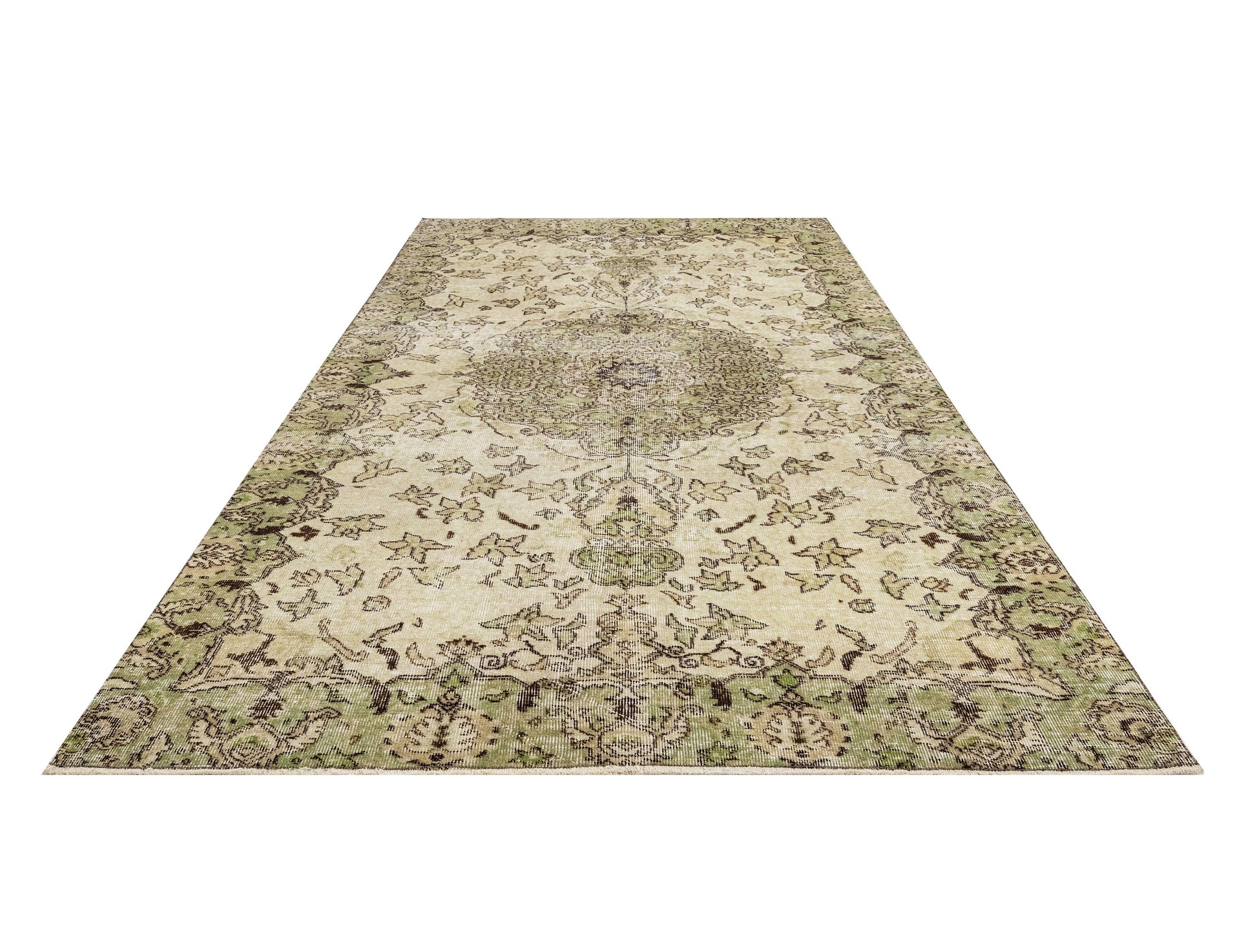 Vintage Yeşil Göbekli Yün ve Pamuk El Dokuma Halı 175x283 Şark Halı